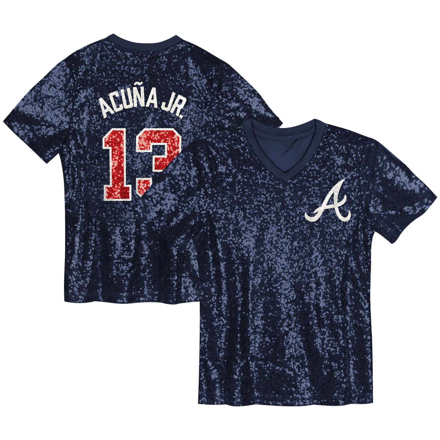 Juniors Ronald Acua Jr Atlanta Braves Name  Number Sequin V-Neck Top