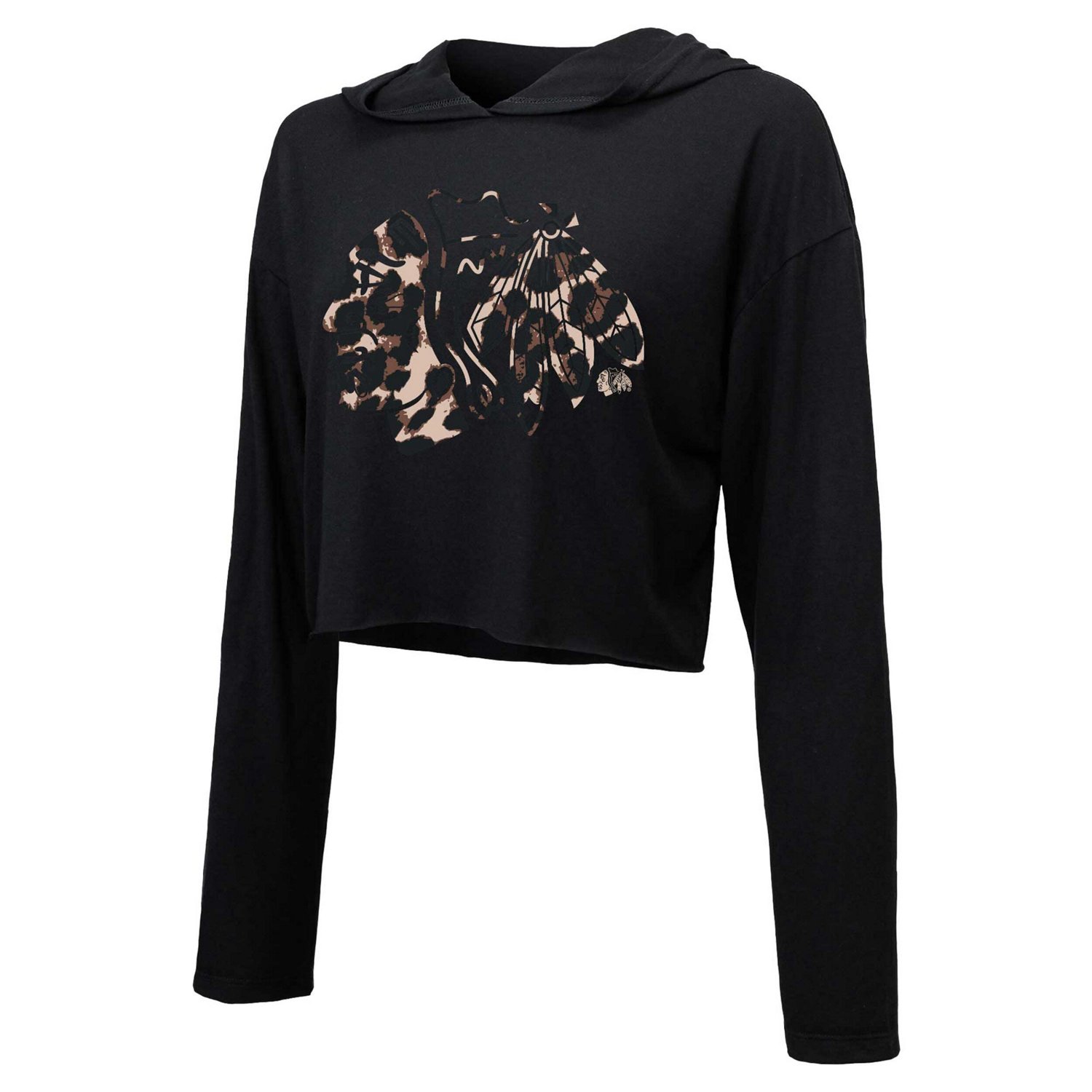 Majestic Threads Connor Bedard Chicago hawks Leopard Print Name  Number Cropped Pullover Hoodie                                  - view number 2