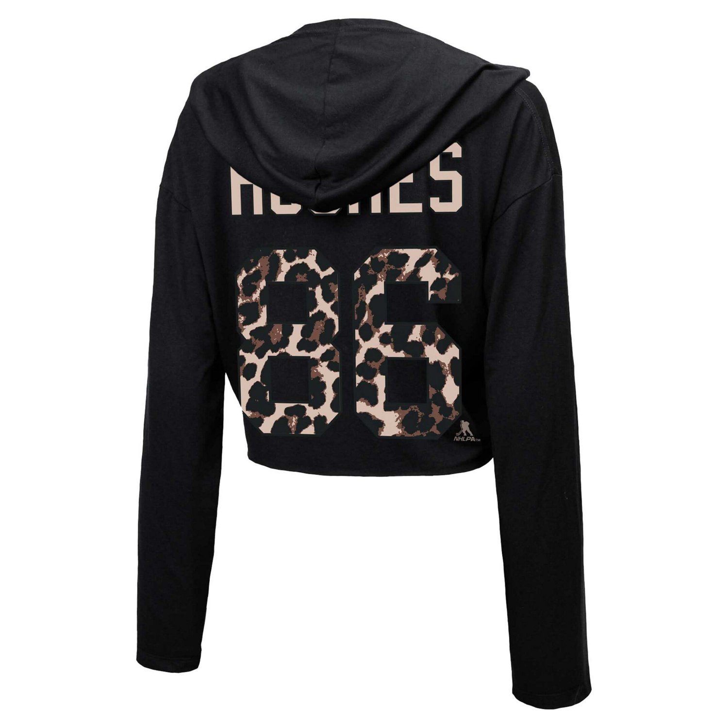 Majestic Threads Jack Hughes New Jersey Devils Leopard Print Name  Number Cropped Pullover Hoodie