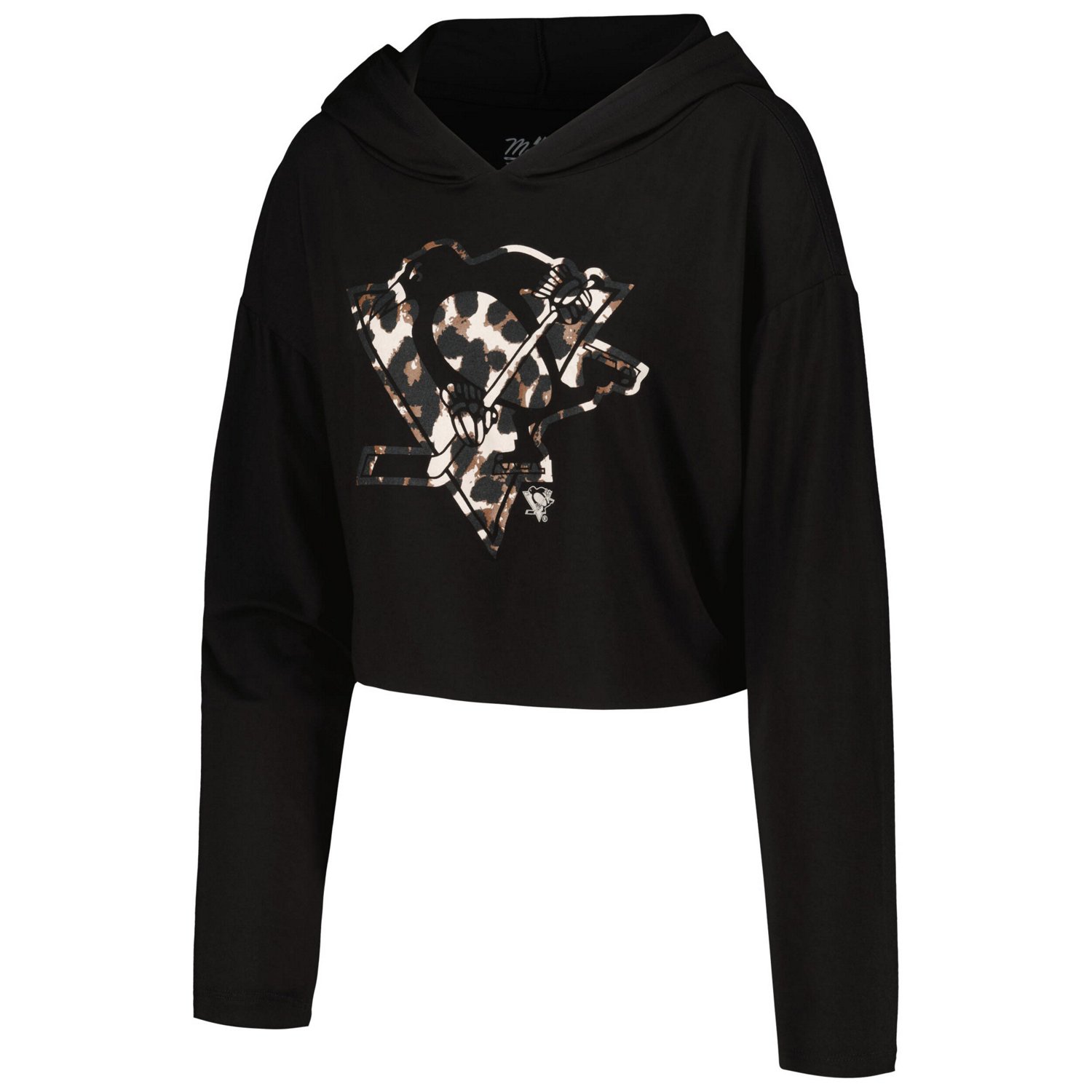 Majestic Threads Sidney Crosby Pittsburgh Penguins Leopard Print Name  Number Cropped Pullover Hoodie