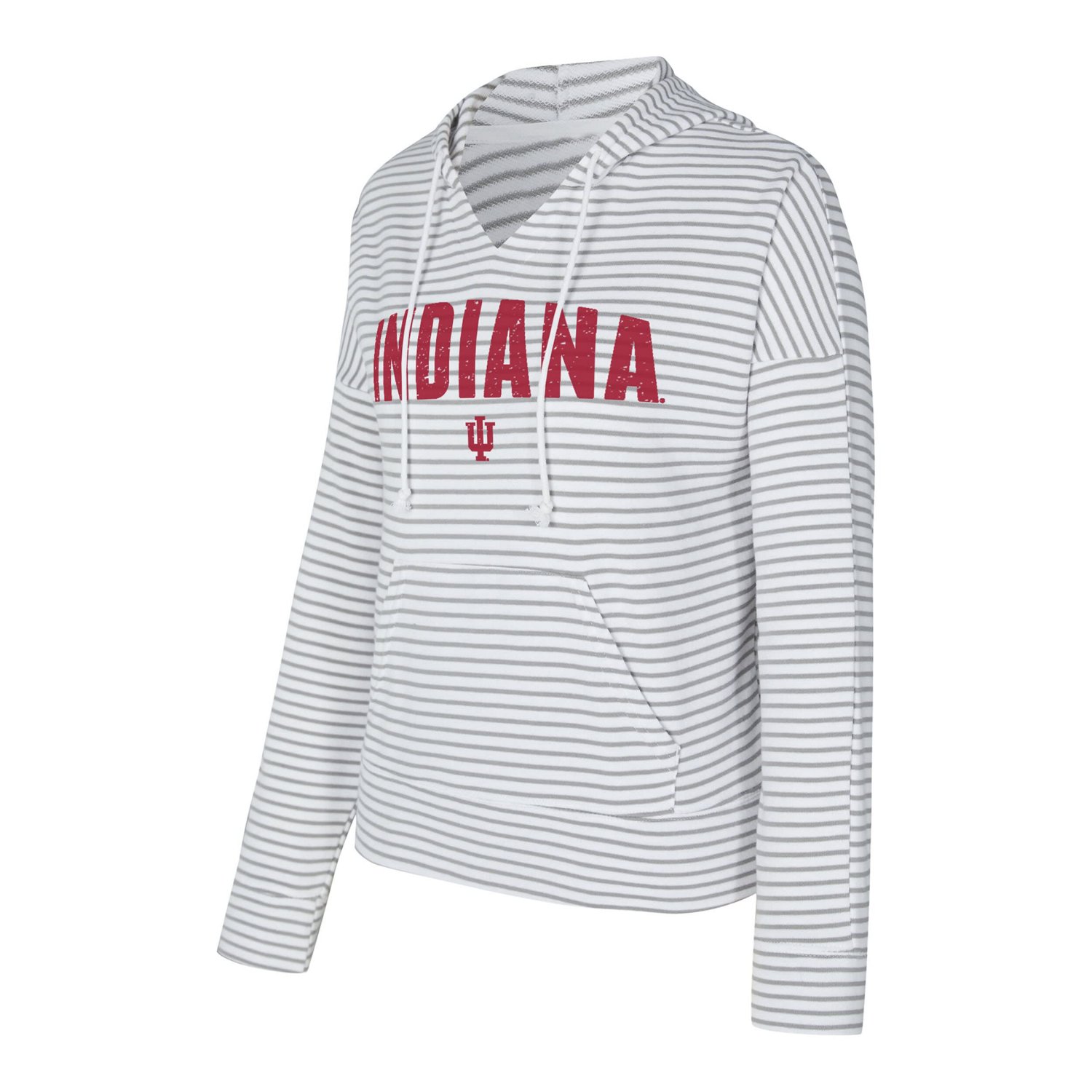 Men's Concepts Sport Gray Indiana Hoosiers French Terry Striped V-Neck Pullover Hoodie - view number 2