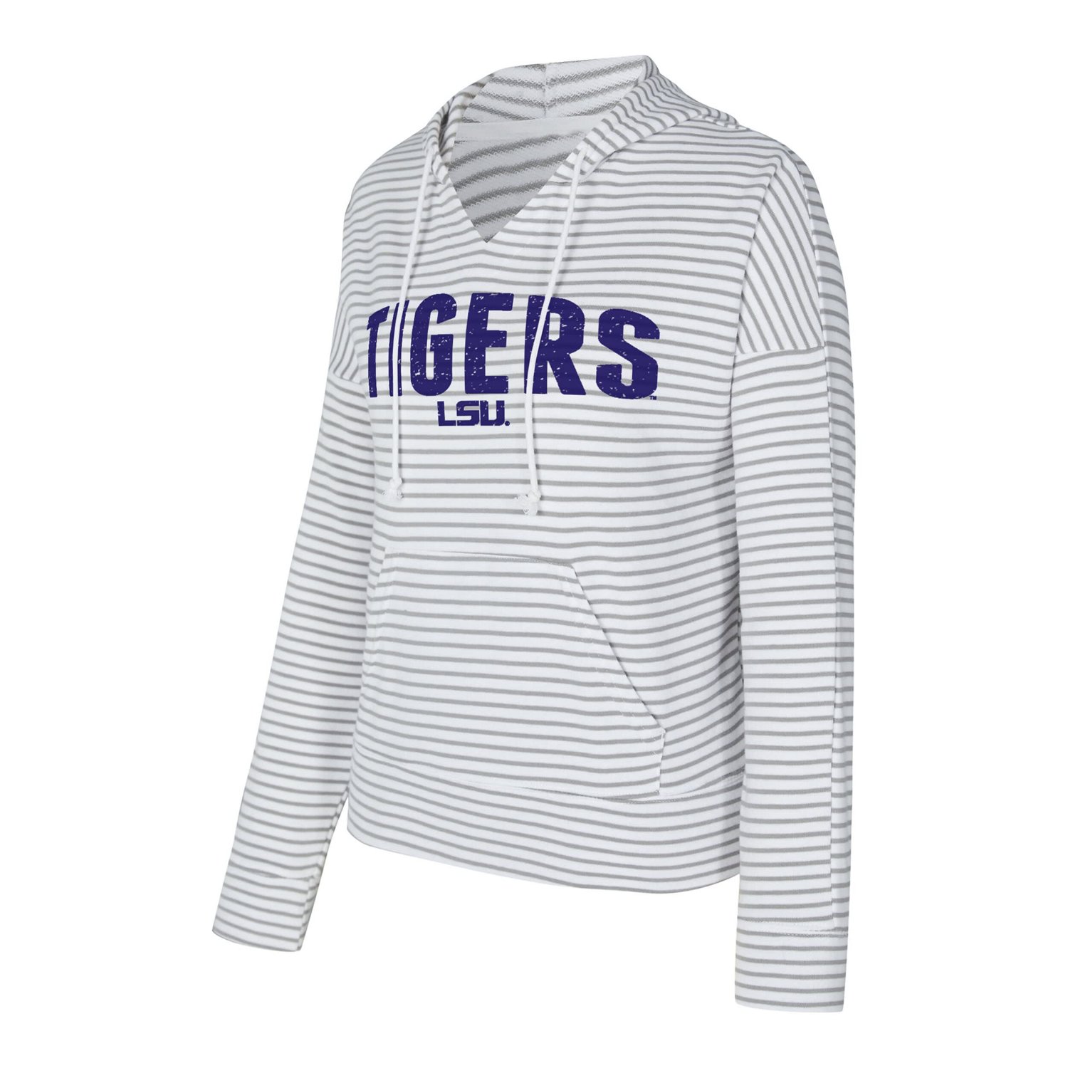 Men's Concepts Sport Gray LSU Tigers French Terry Striped V-Neck Pullover Hoodie - view number 2