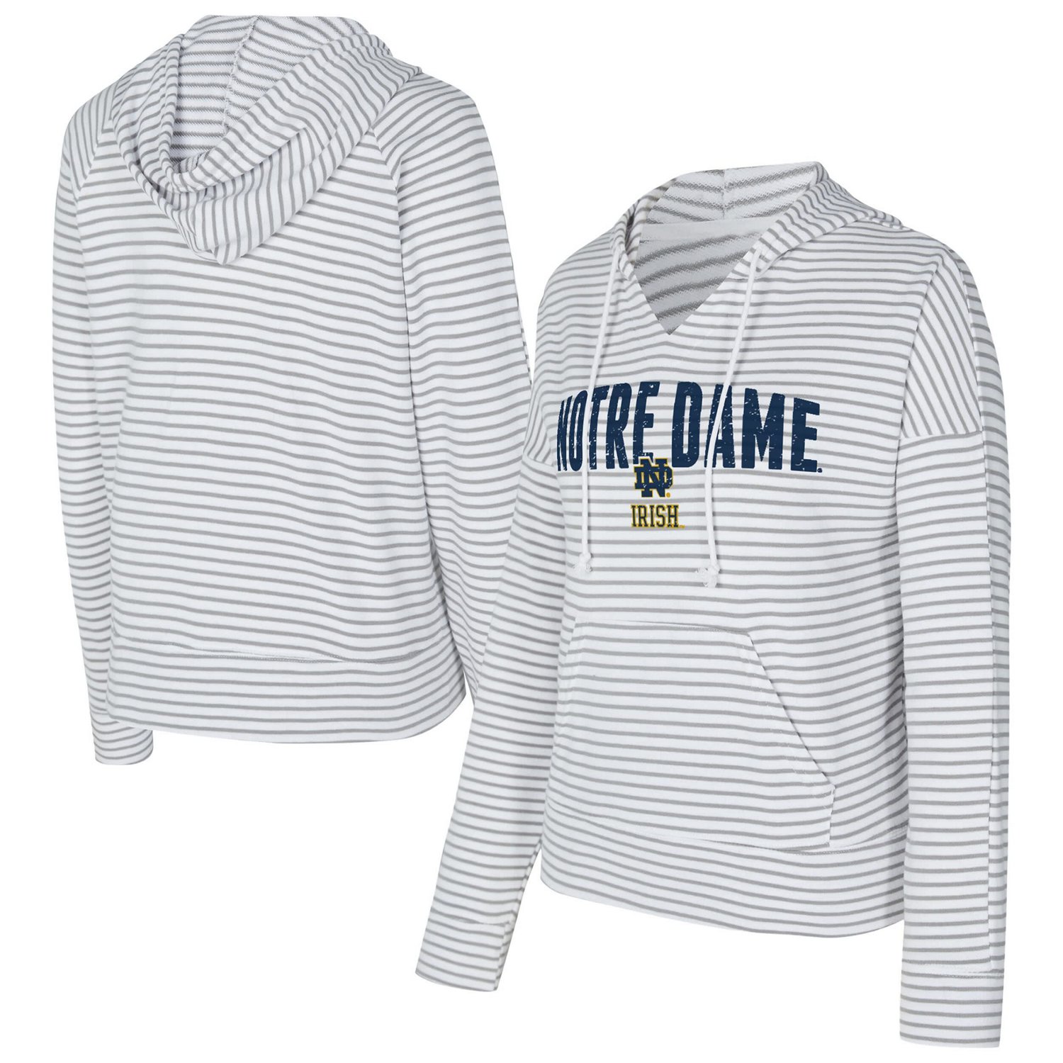 Men's Concepts Sport Gray Notre Dame Fighting Irish French Terry Striped V-Neck Pullover Hoodie