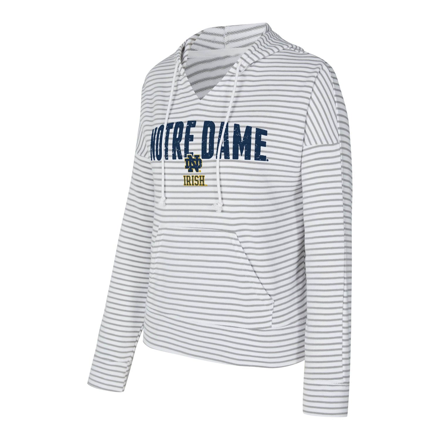 Men's Concepts Sport Gray Notre Dame Fighting Irish French Terry Striped V-Neck Pullover Hoodie - view number 2