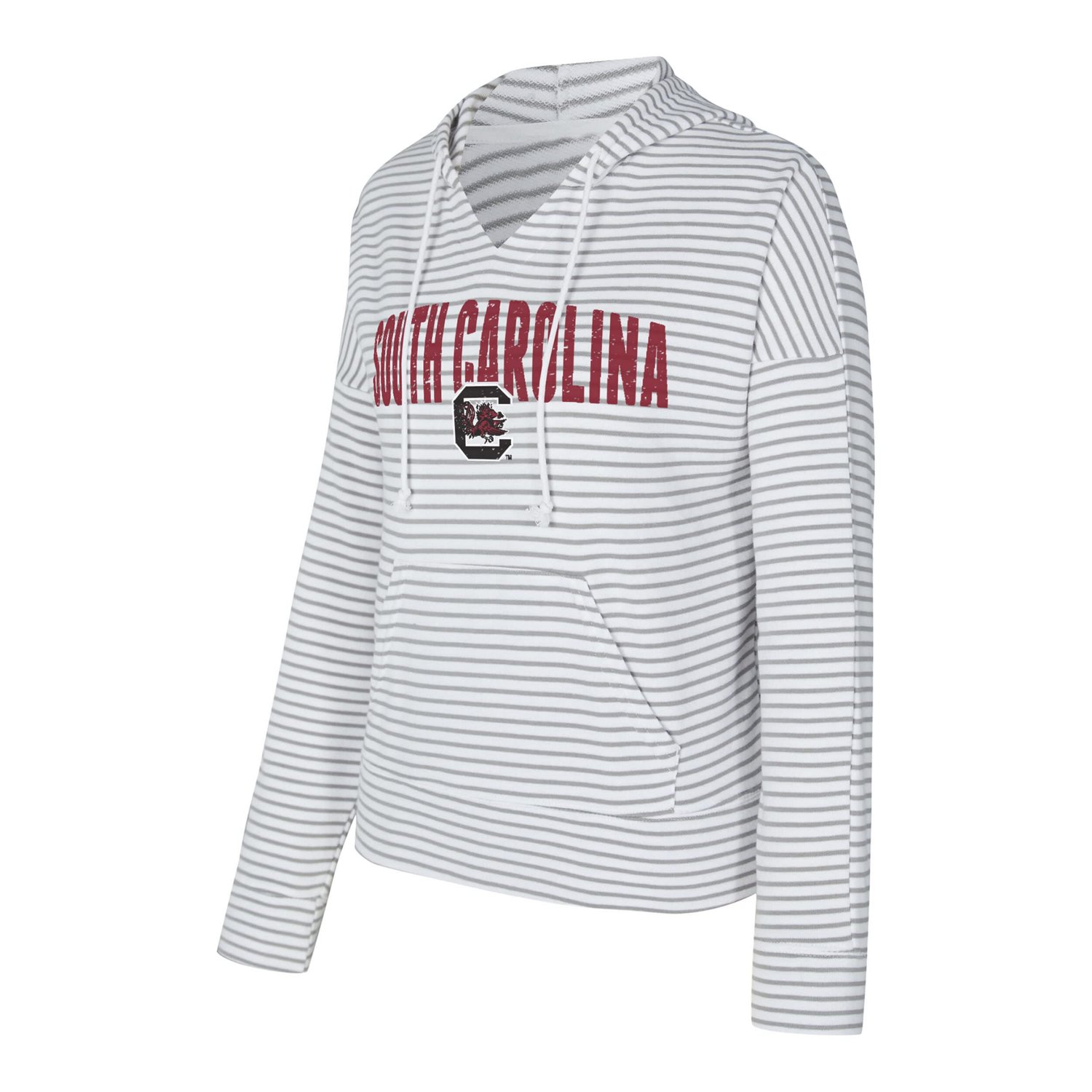 Men's Concepts Sport Gray South Carolina Gamecocks French Terry Striped V-Neck Pullover Hoodie - view number 2