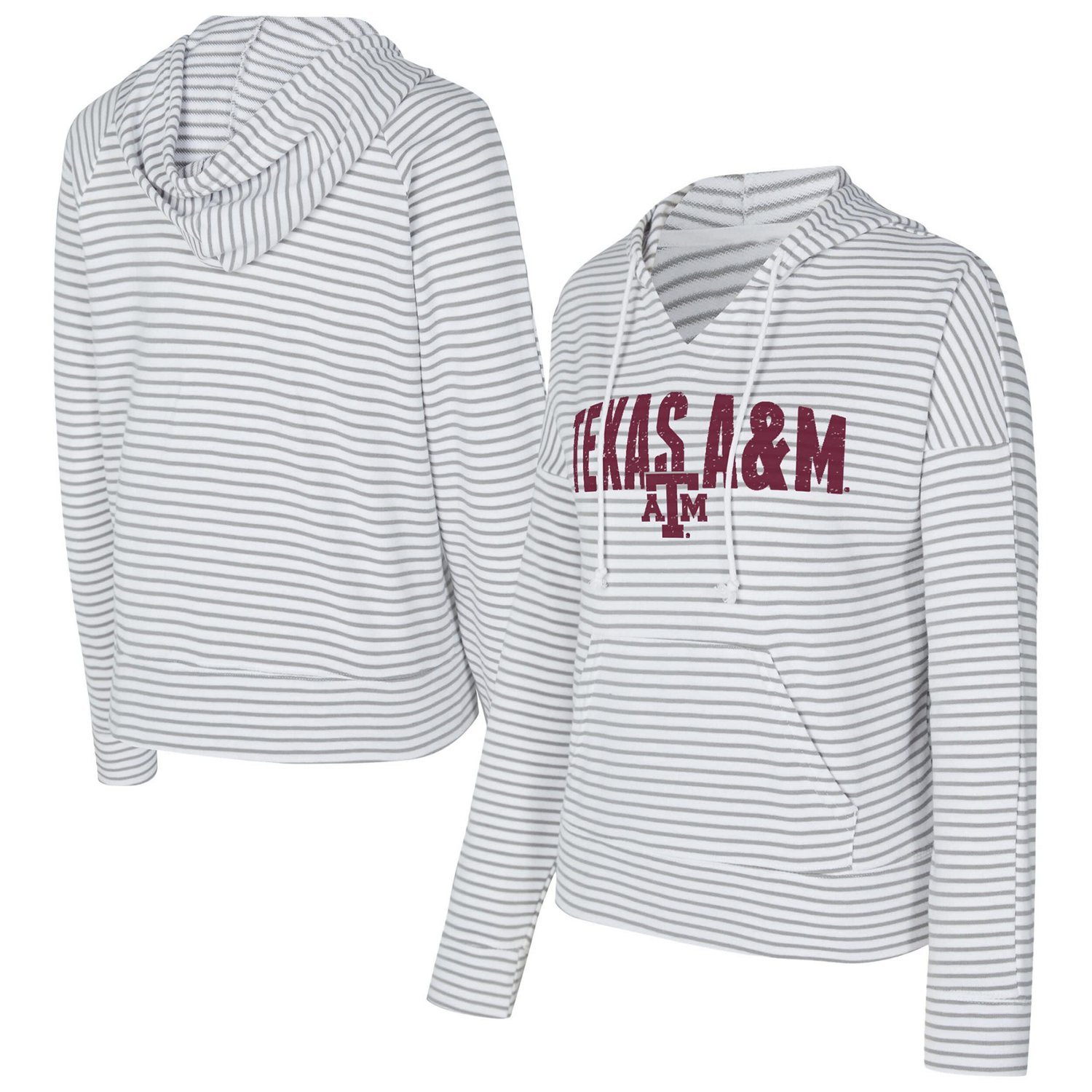 Men's Concepts Sport Gray Texas AM Aggies French Terry Striped V-Neck Pullover Hoodie - view number 1