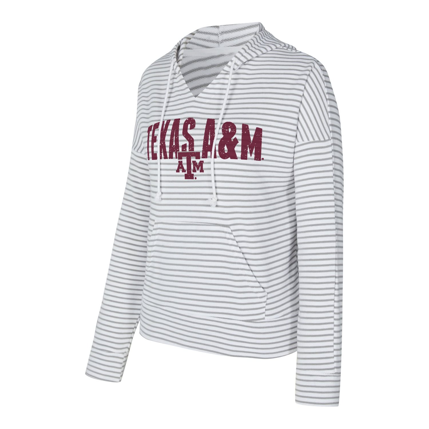 Men's Concepts Sport Gray Texas AM Aggies French Terry Striped V-Neck Pullover Hoodie - view number 2