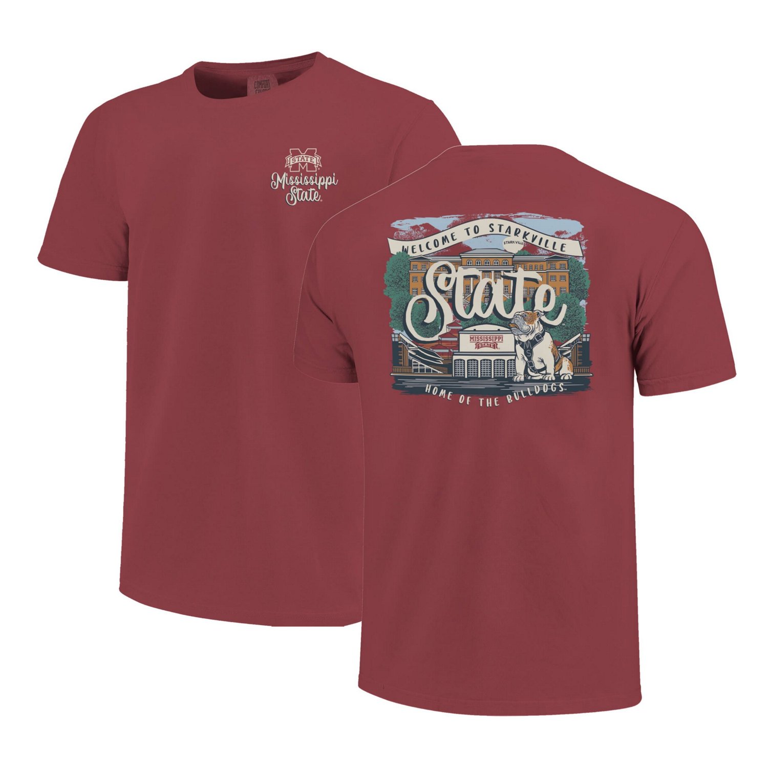 Mississippi State Bulldogs Comfort Colors Campus Scene Drawing Script T-Shirt