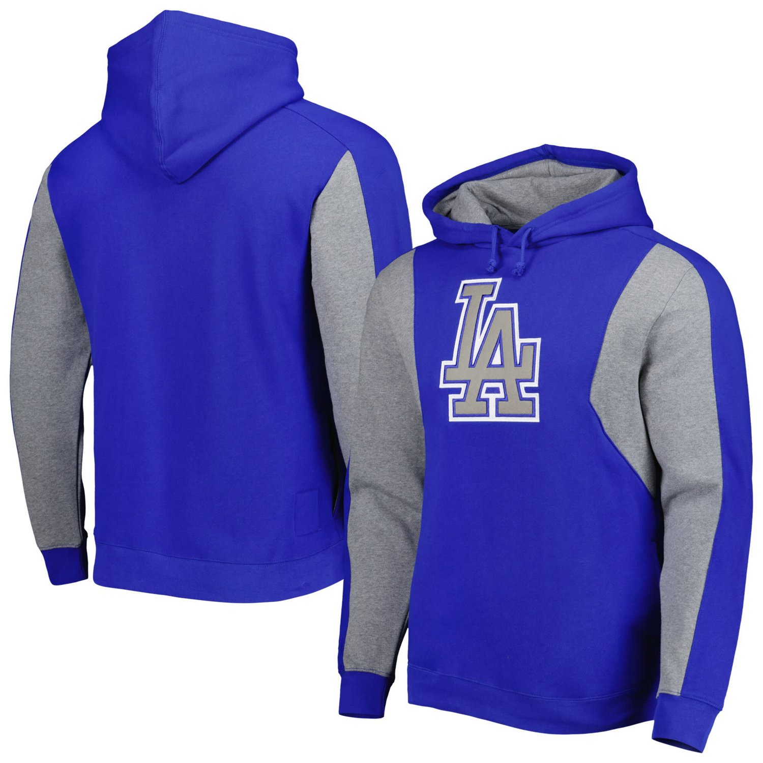 Mitchell  Ness Heather Gray Los Angeles Dodgers Colorblocked Fleece Pullover Hoodie - view number 1