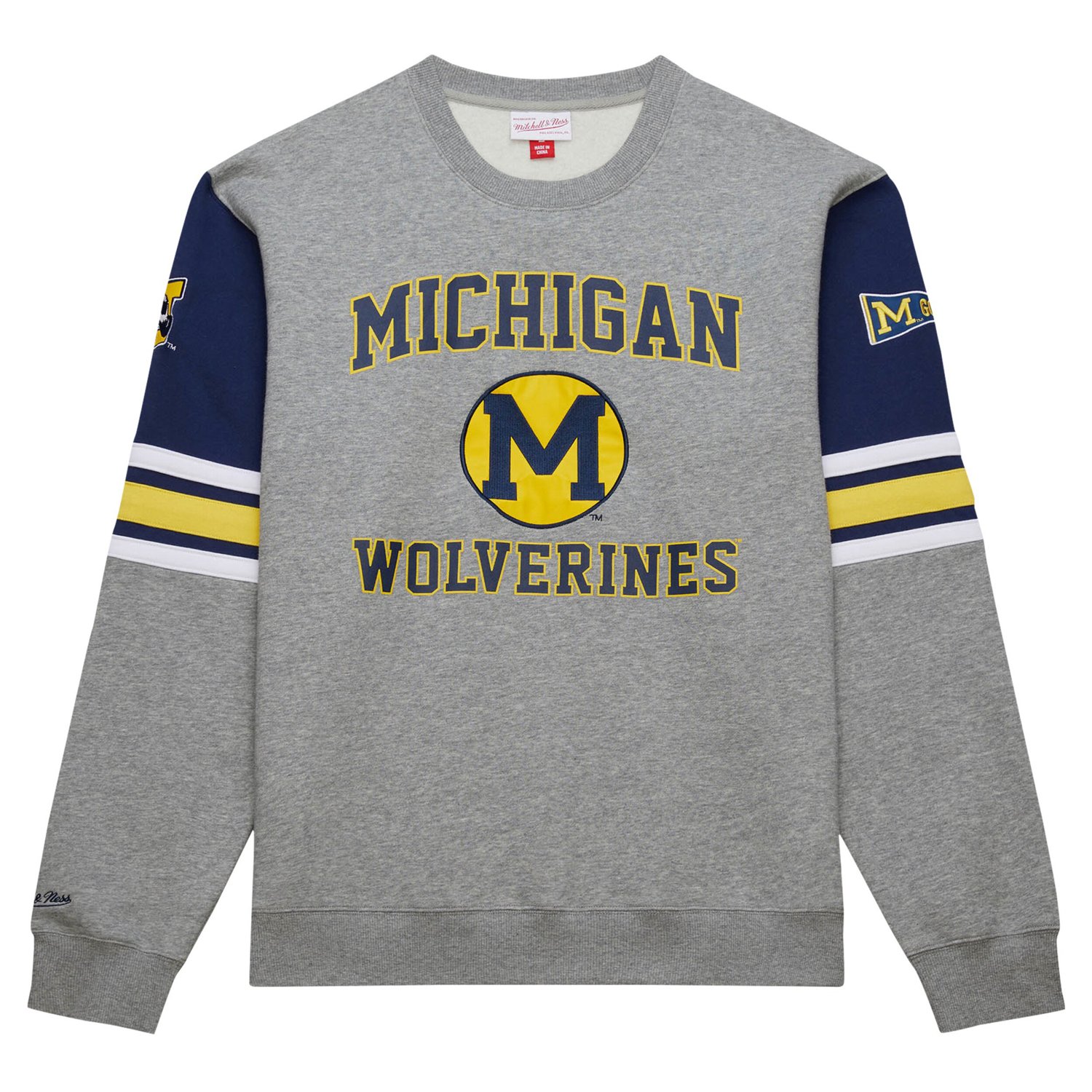 Mitchell  Ness Heather Michigan Wolverines Throwback Allover 40 Pullover Sweatshirt - view number 2