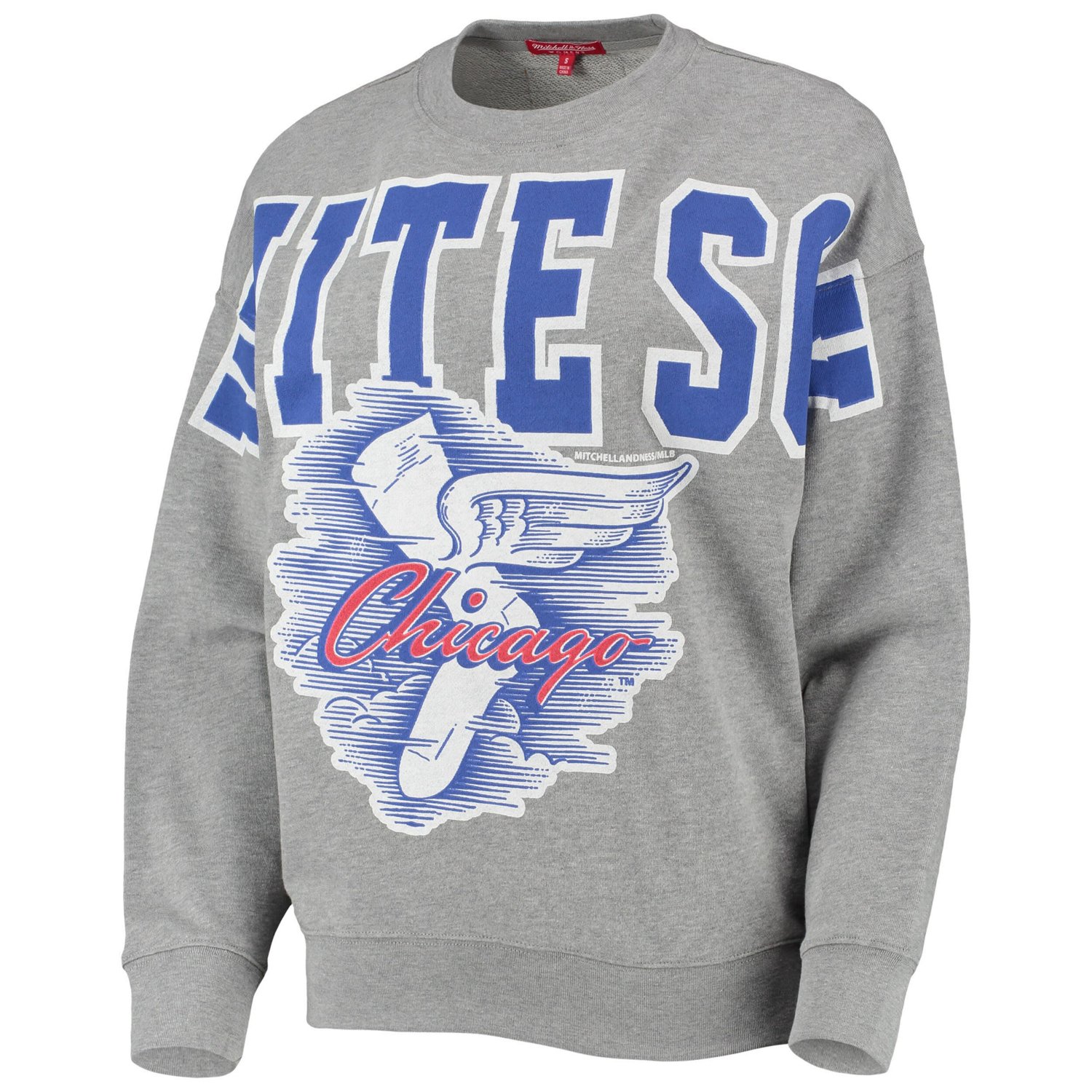 Mitchell  Ness Heathered Gray Chicago Sox Cooperstown Collection Logo Lightweight Pullover Sweatshirt