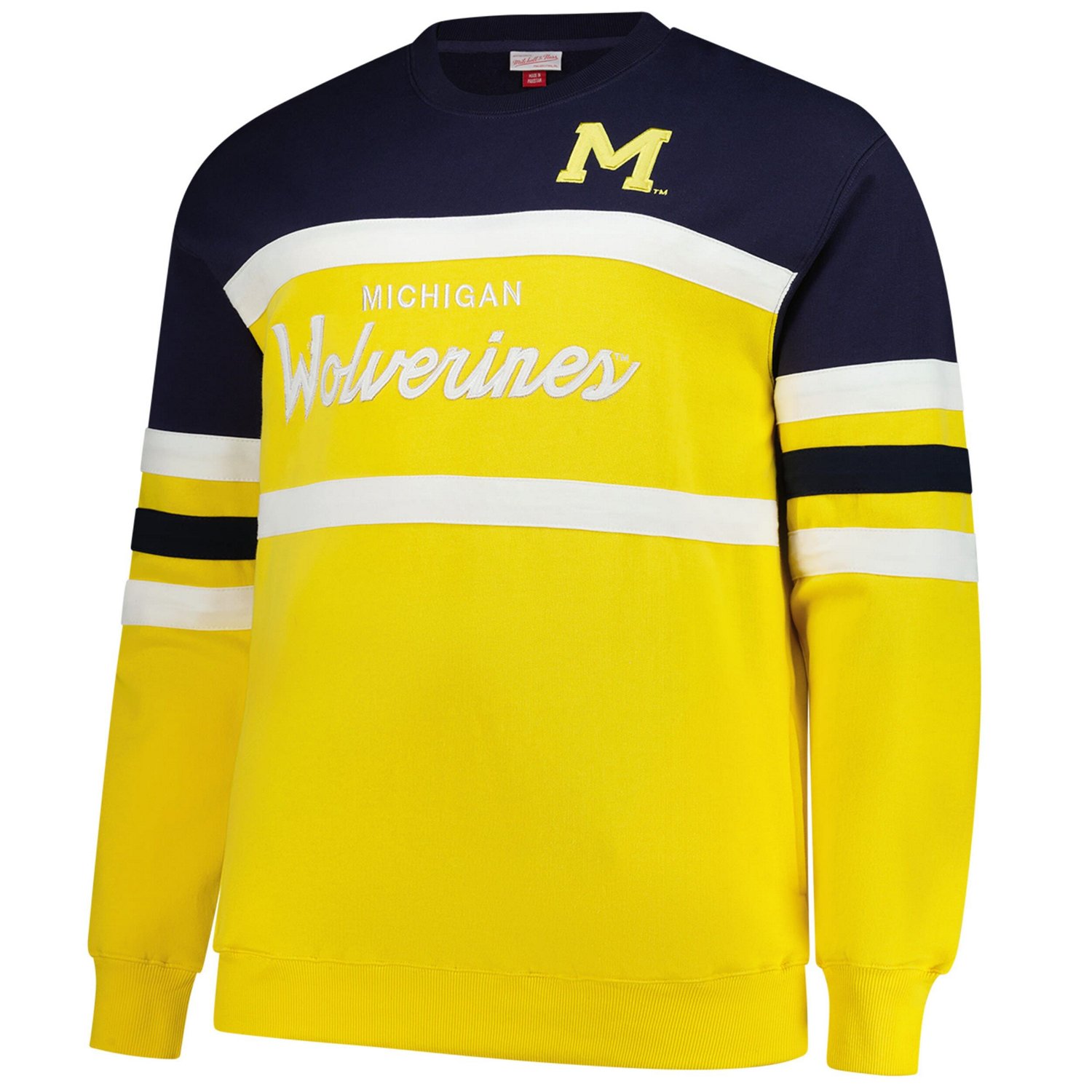 Mitchell  Ness Michigan Wolverines Big  Tall Vintage Logo Head Coach Fleece Pullover Sweatshirt                                  - view number 2