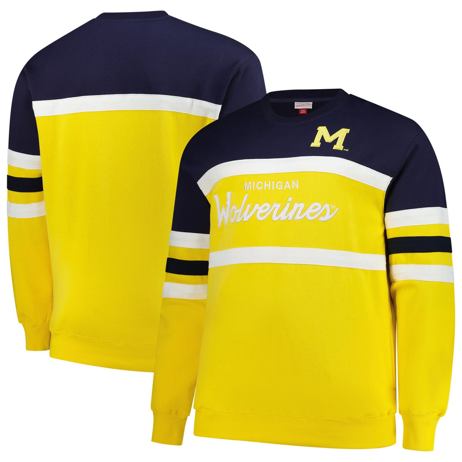 Mitchell  Ness Michigan Wolverines Big  Tall Vintage Logo Head Coach Fleece Pullover Sweatshirt                                  - view number 1