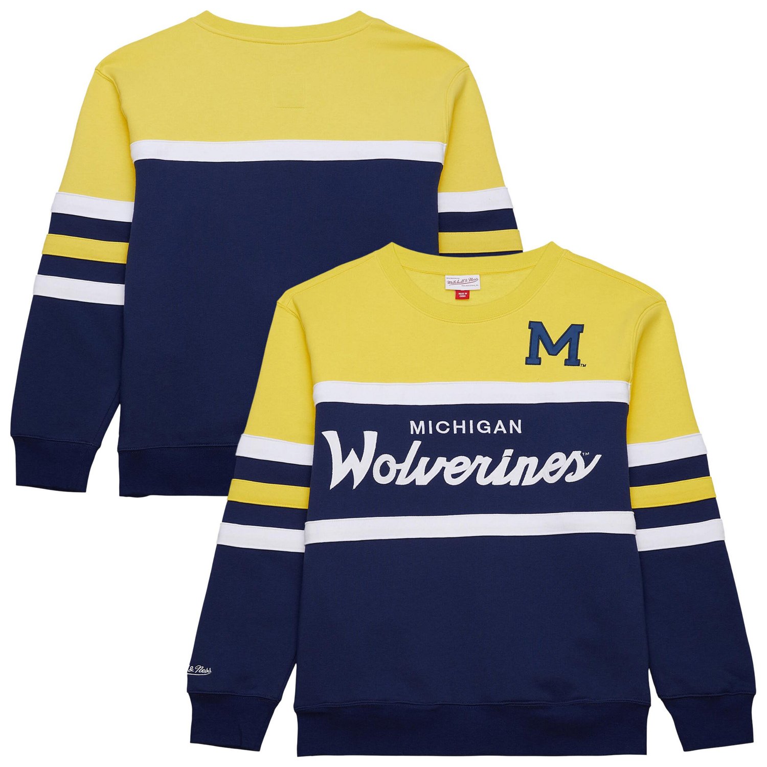 Mitchell  Ness Michigan Wolverines Vintage Logo Head Coach Fleece Pullover Sweatshirt                                            - view number 1
