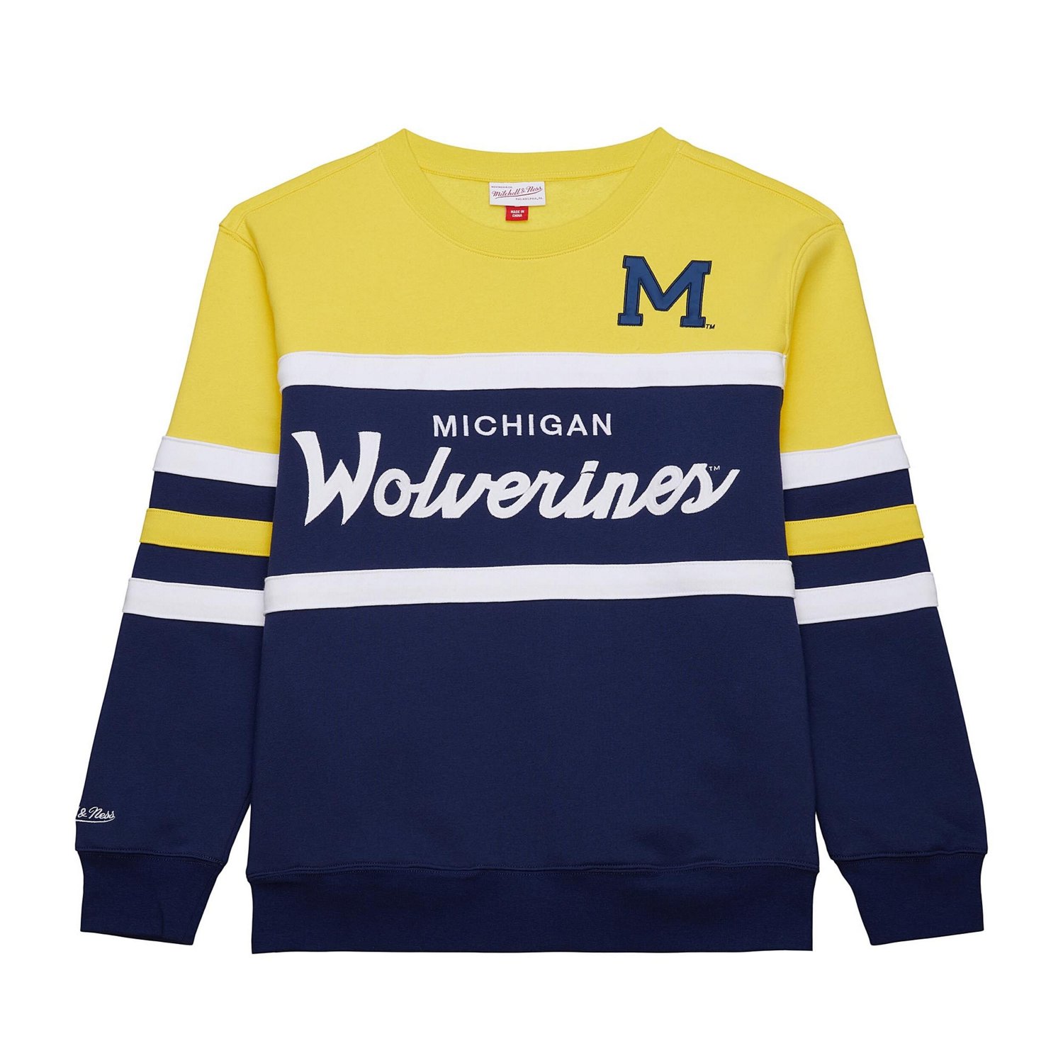 Mitchell  Ness Michigan Wolverines Vintage Logo Head Coach Fleece Pullover Sweatshirt                                            - view number 2