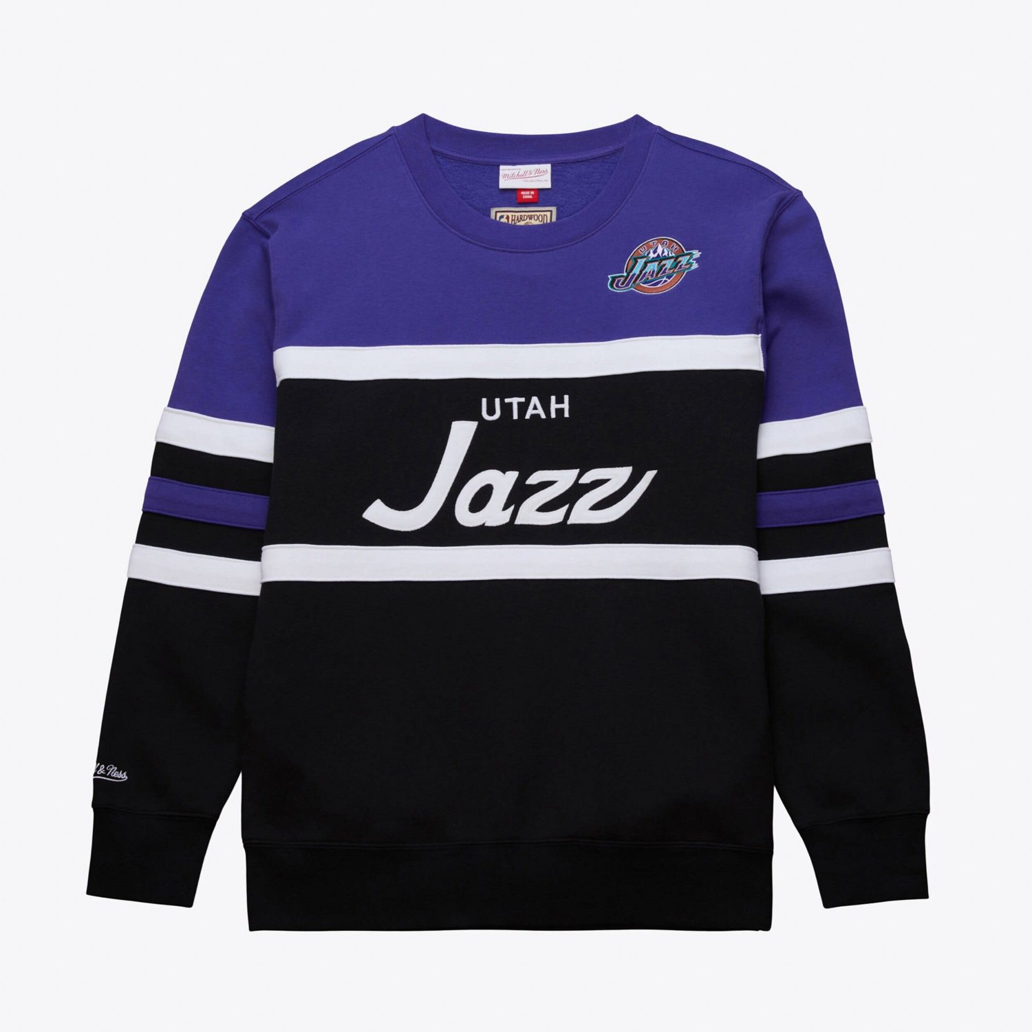 Mitchell  Ness Purple Utah Jazz Hardwood Classics Vintage Logo Head Coach Pullover Sweatshirt