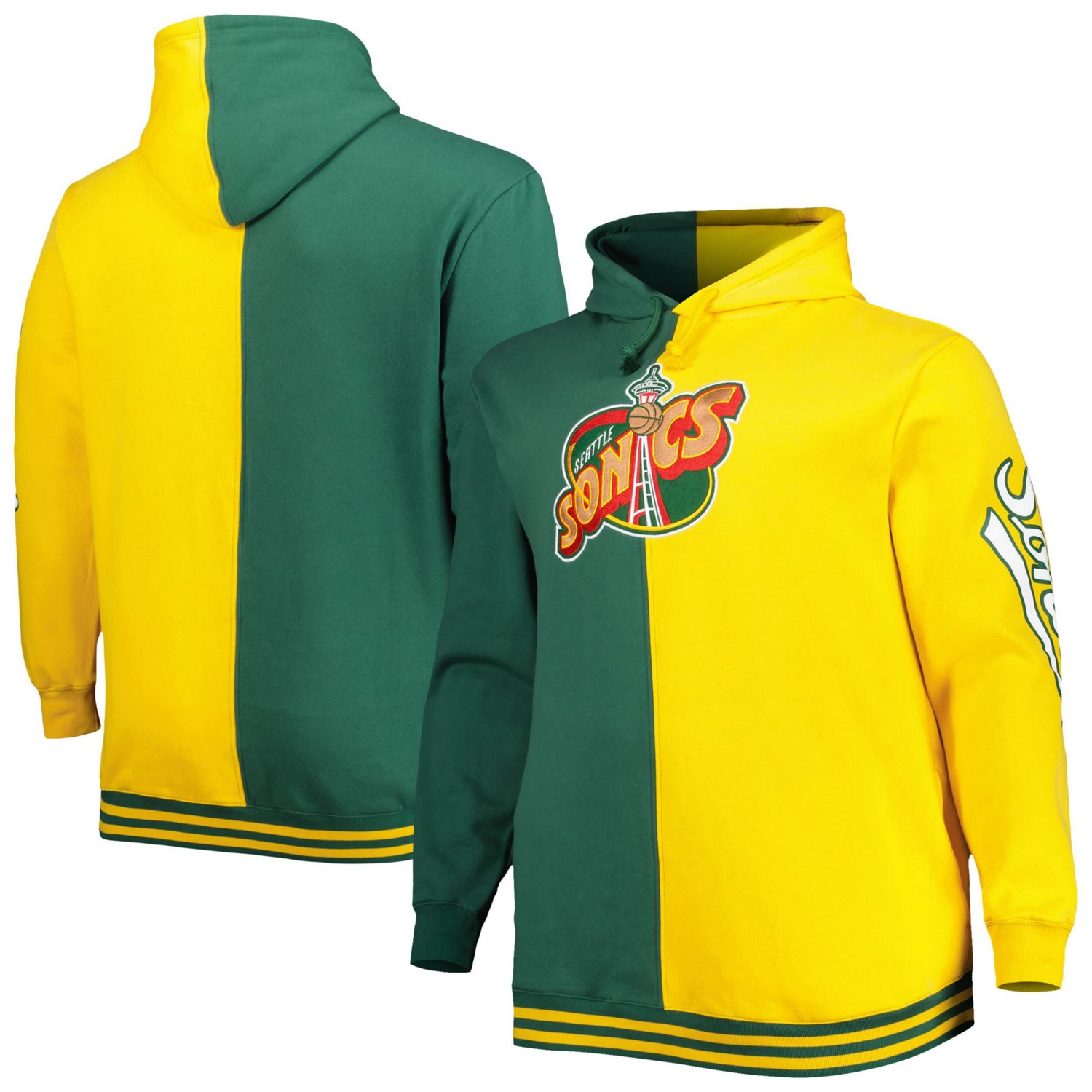 Mitchell Ness Gold Seattle SuperSonics Big Tall Hardwood Classics Split Pullover Hoodie - view number 1