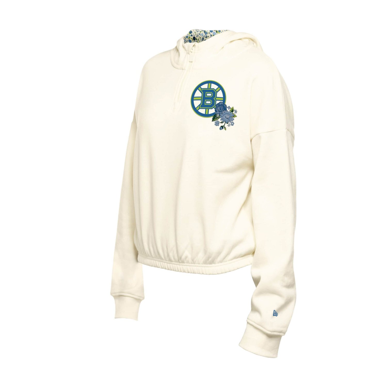 New Era Boston Bruins Glam Game Quarter-Zip Cropped Floral Hoodie Pullover                                                       - view number 2