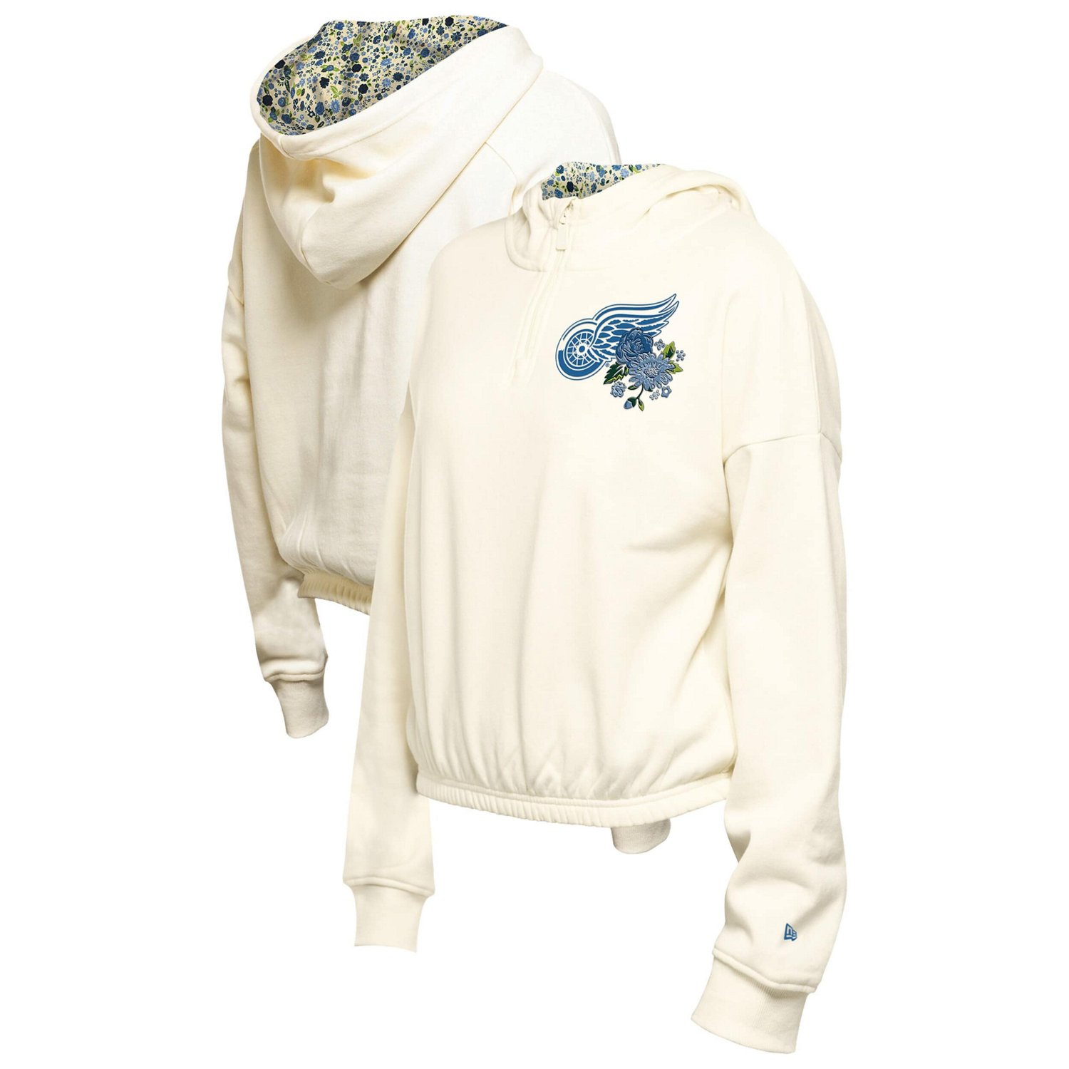 New Era Detroit Red Wings Glam Game Quarter-Zip Cropped Floral Hoodie Pullover