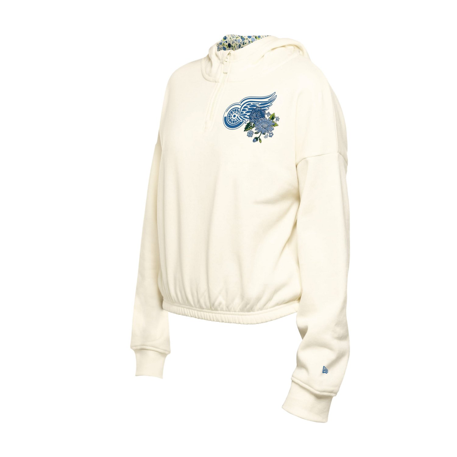 New Era Detroit Red Wings Glam Game Quarter-Zip Cropped Floral Hoodie Pullover