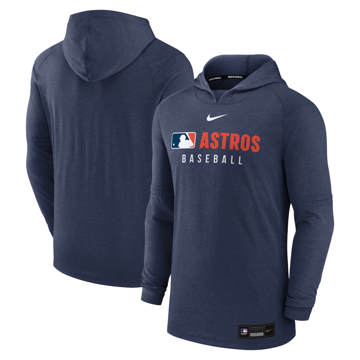 Nike Heather Houston Astros Authentic Collection Tri-Blend Performance Pullover Hoodie