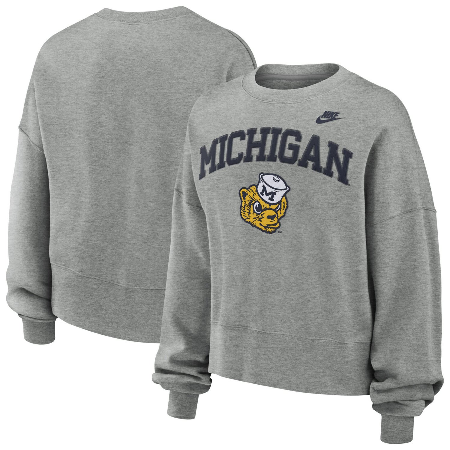 Nike Michigan Wolverines Legacy Fleece Classic Arch Oversized Cropped Tackle Twill Sweatshirt - view number 1