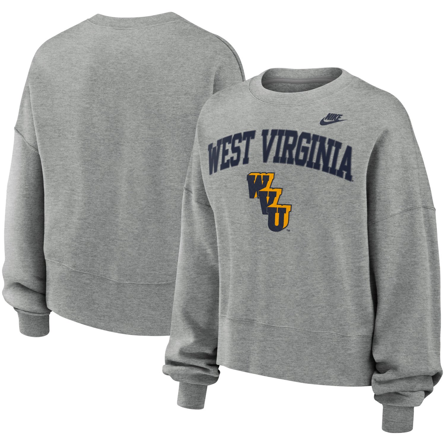 Nike West Virginia Mountaineers Legacy Fleece Classic Arch Oversized Cropped Tackle Twill Sweatshirt - view number 1