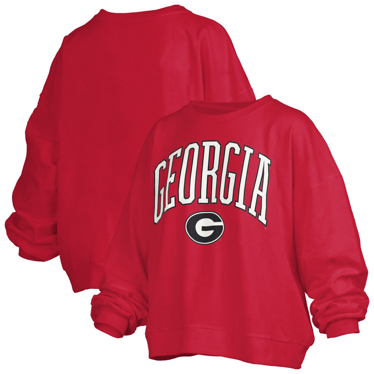 Pressbox Georgia Bulldogs Janise Arch Over Logo Waist Length Oversized Pullover Sweatshirt                                      