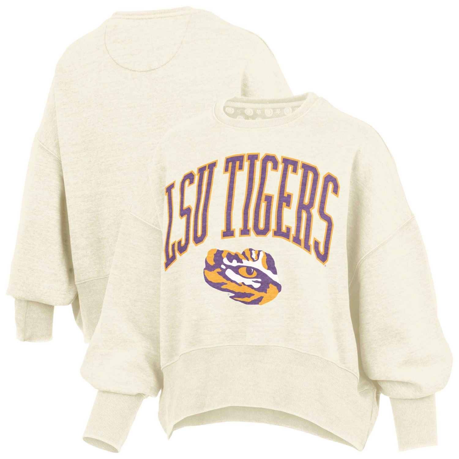 Pressbox LSU Tigers Oversized Waist-Length Crewneck Sweatshirt