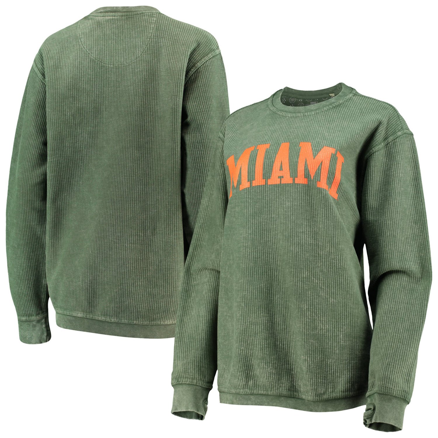Pressbox Miami Hurricanes Comfy Cord Vintage Wash Basic Arch Pullover Sweatshirt