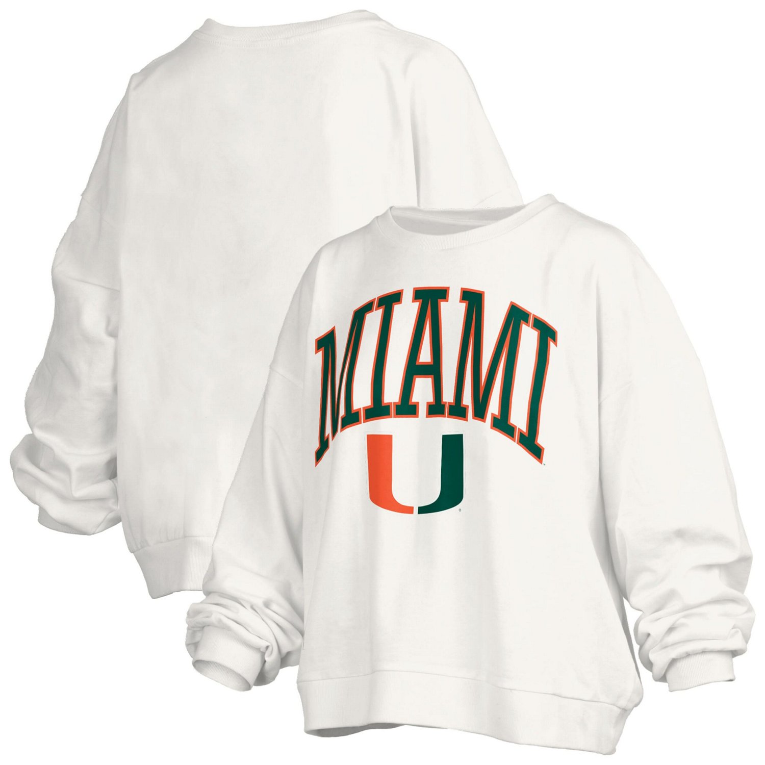 Pressbox Miami Hurricanes Janise Arch Over Logo Waist Length Oversized Pullover Sweatshirt