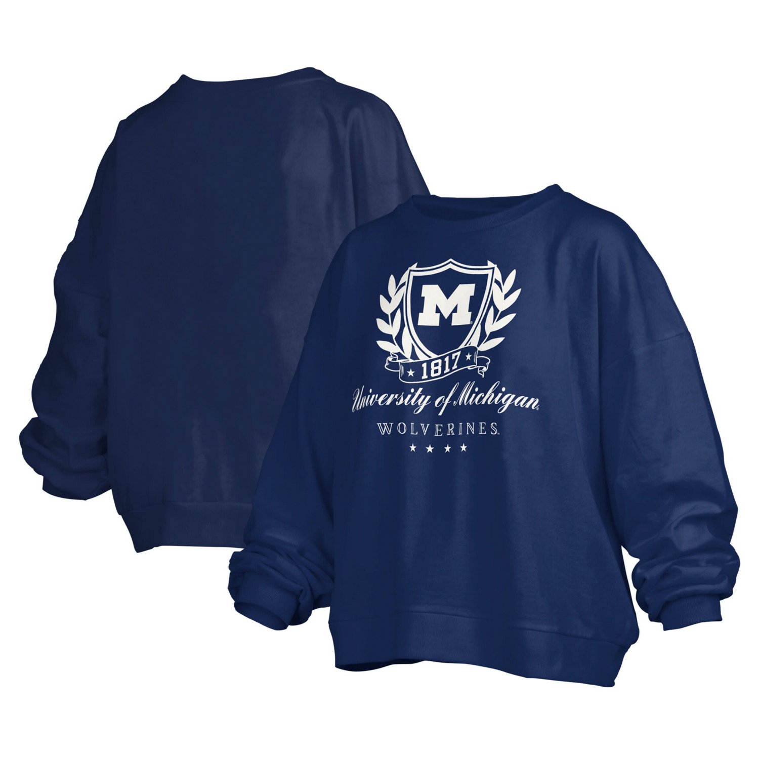 Pressbox Michigan Wolverines Big Aug Script Janice Oversized Pullover Sweatshirt                                                 - view number 1