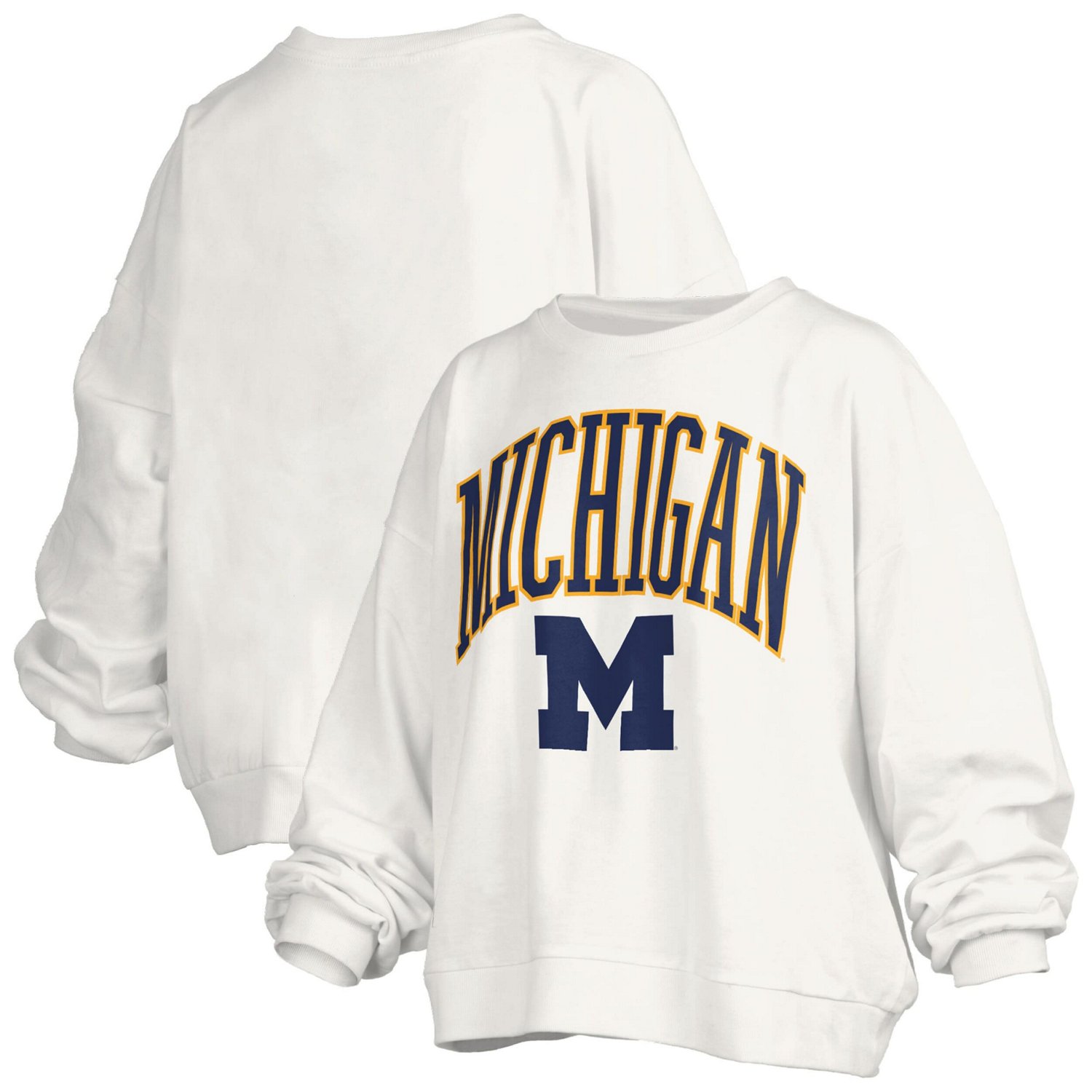 Pressbox Michigan Wolverines Janise Arch Over Logo Waist Length Oversized Pullover Sweatshirt - view number 1