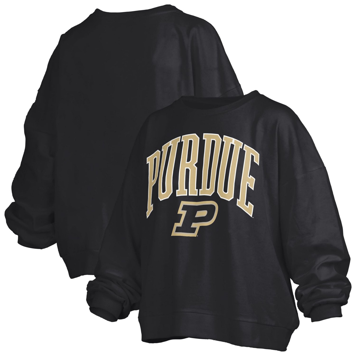 Pressbox Purdue Boilermakers Janise Arch Over Logo Waist Length Oversized Pullover Sweatshirt - view number 1