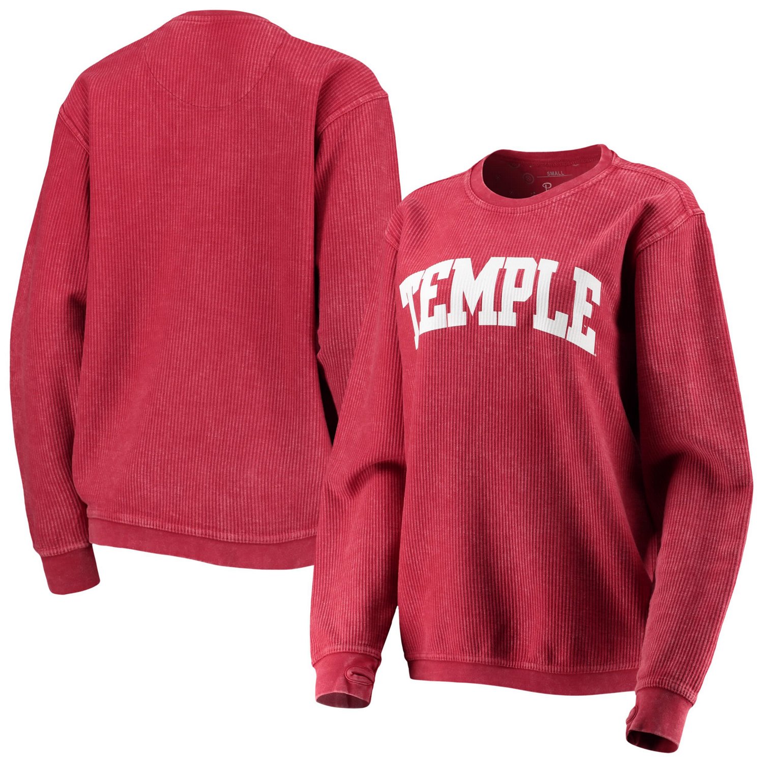 Pressbox Temple Owls Comfy Cord Vintage Wash Basic Arch Pullover Sweatshirt