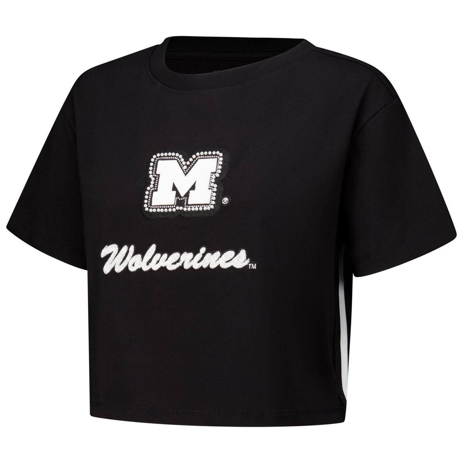 Pro Standard Michigan Wolverines Rhinestone  Pearl Boxy Cropped T-Shirt - view number 2
