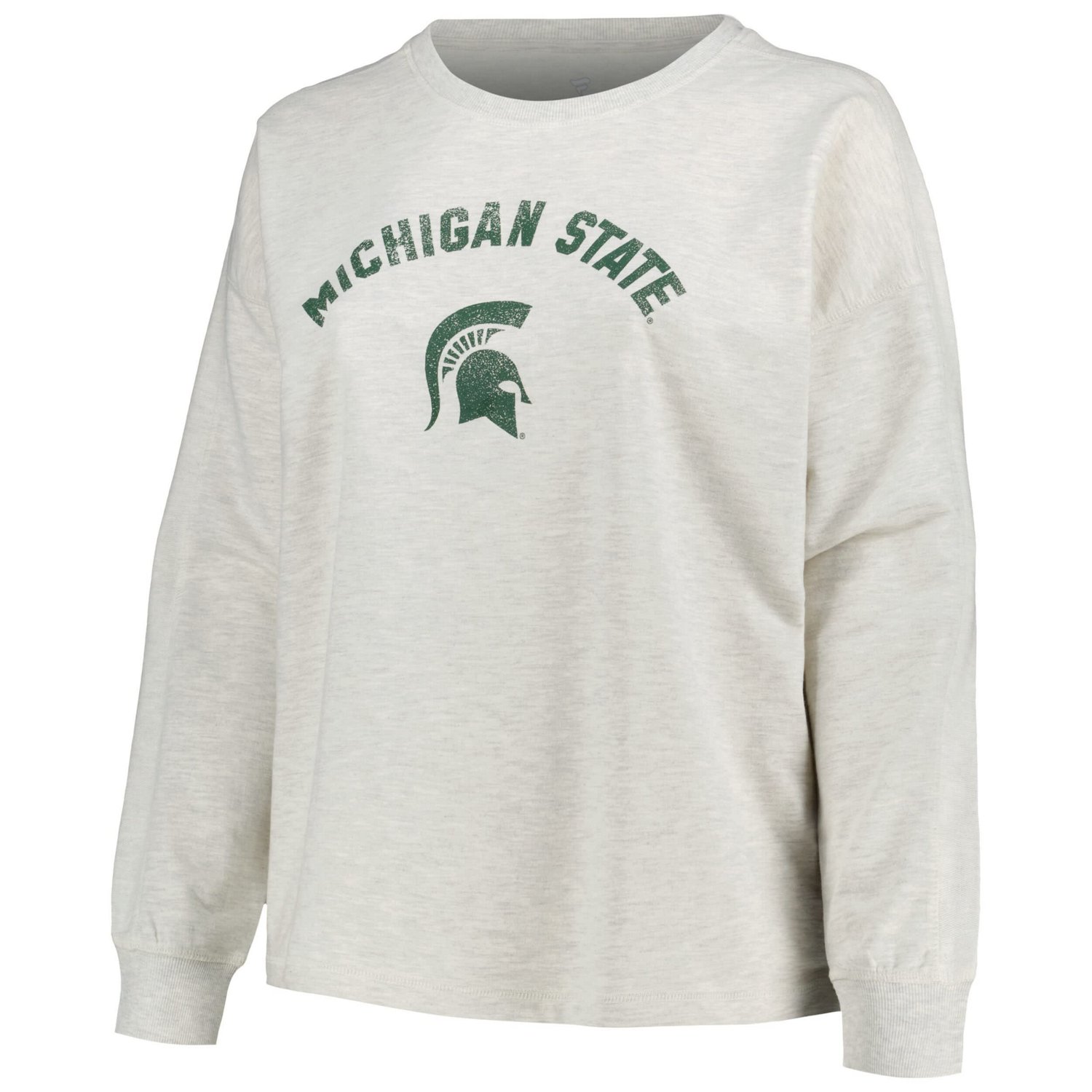 Profile Michigan State Spartans Plus Size Distressed Arch Over Logo Neutral Boxy Pullover Sweatshirt - view number 2
