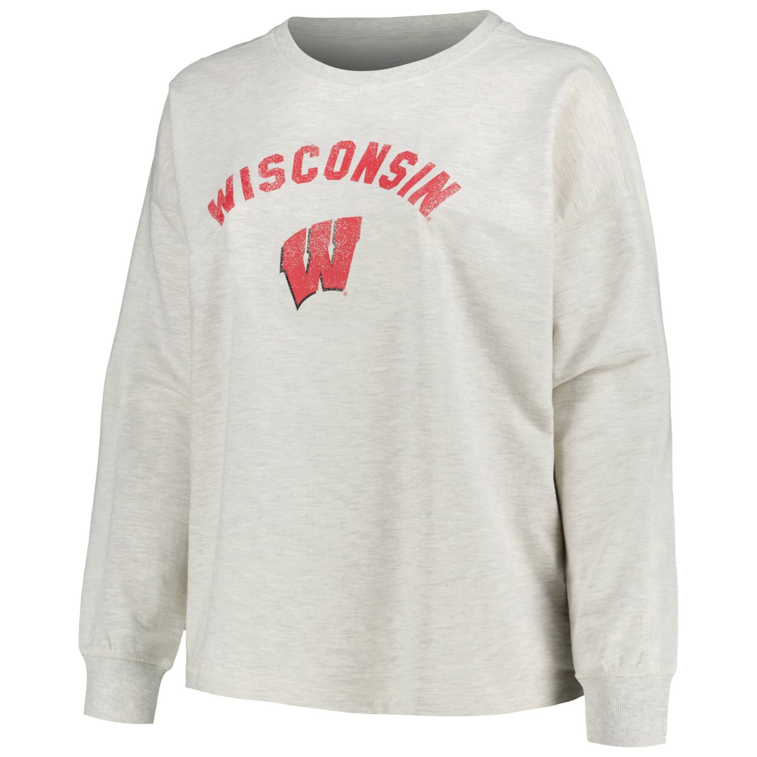 Profile Wisconsin Badgers Plus Size Distressed Arch Over Logo Neutral Boxy Pullover Sweatshirt                                   - view number 2