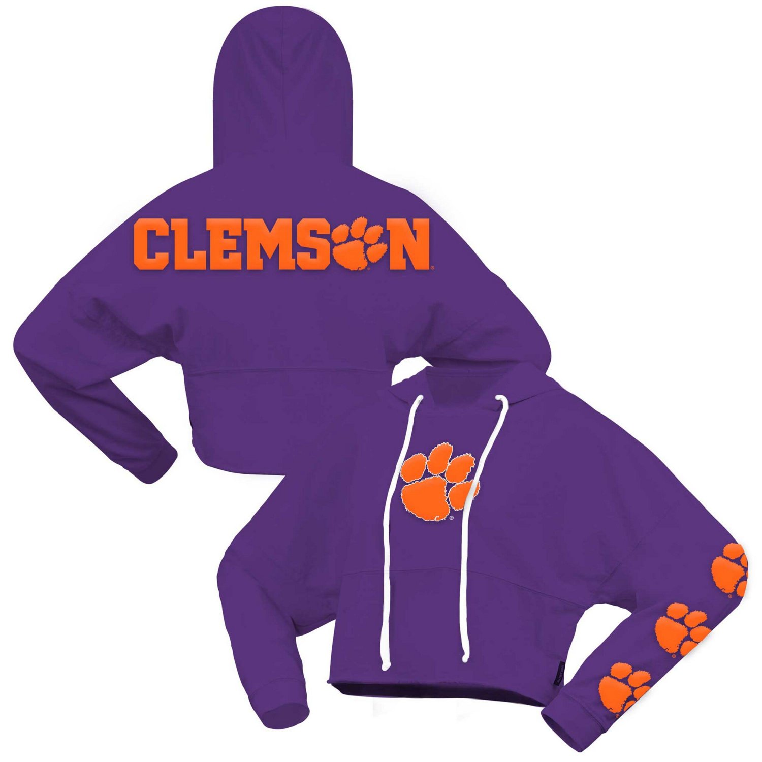 Spirit Jersey Clemson Tigers Oversized Cropped Pullover Hoodie                                                                   - view number 1