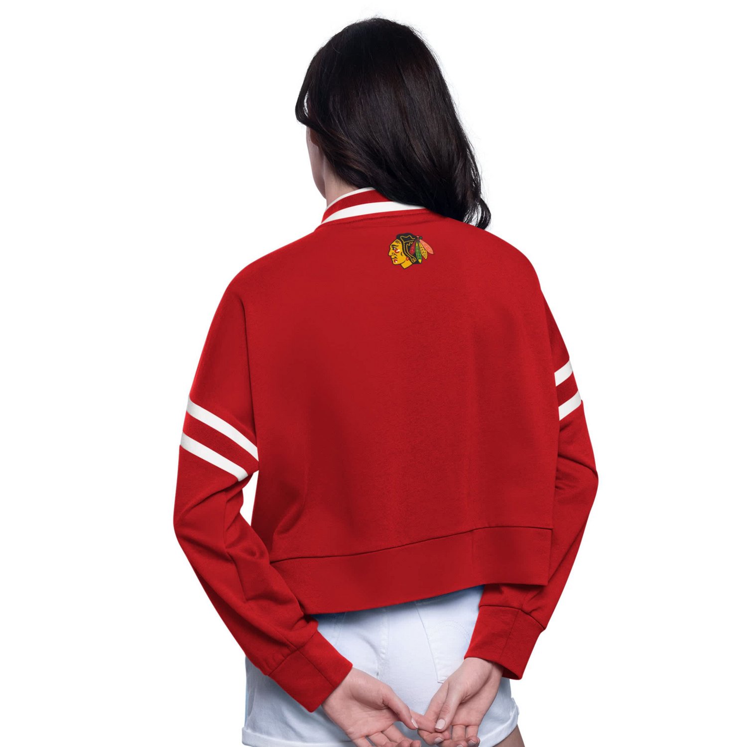 Starter Chicago Blackhawks Power Play Cropped Pullover Sweatshirt - view number 2