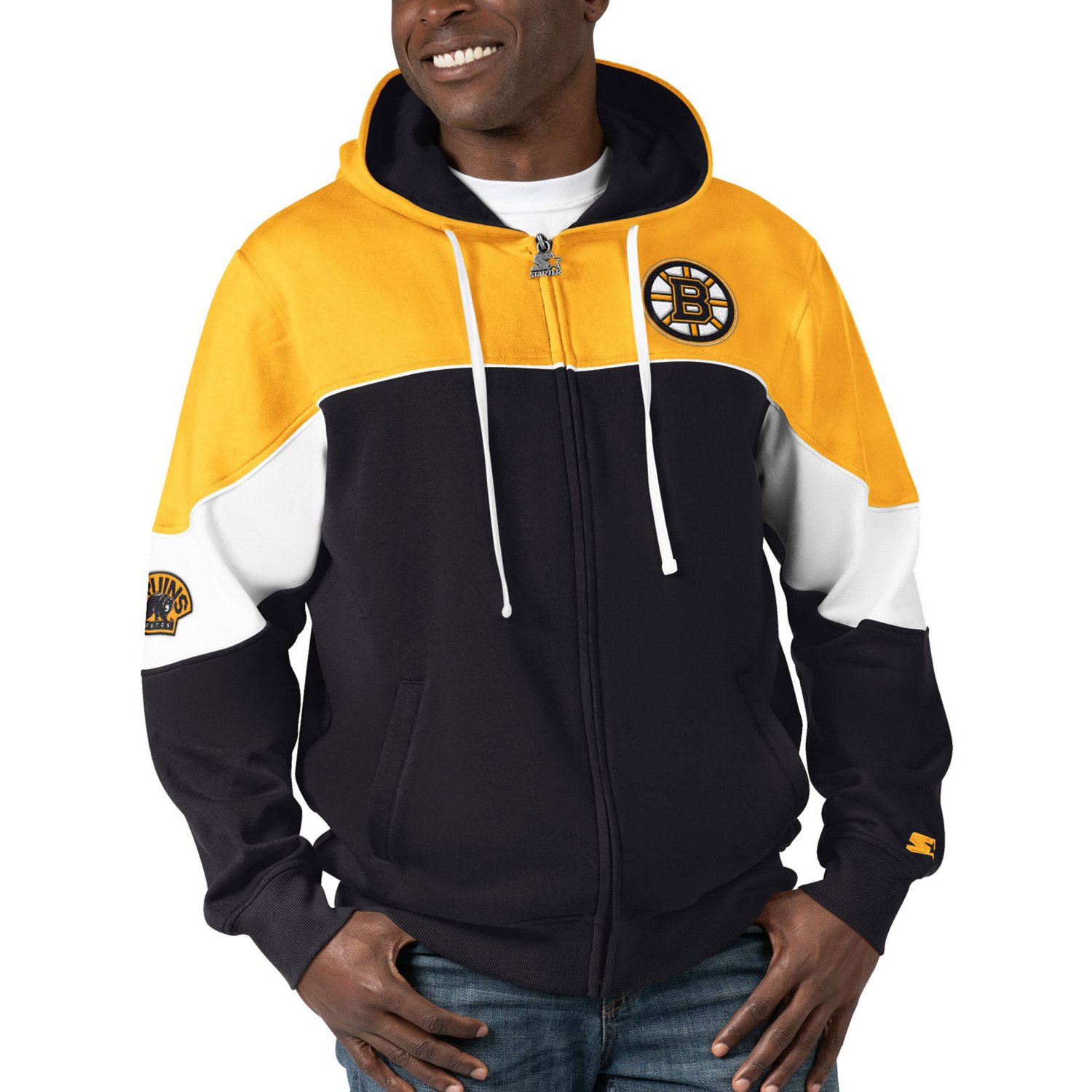 Starter Gold Boston Bruins Power Forward Full-Zip Hoodie