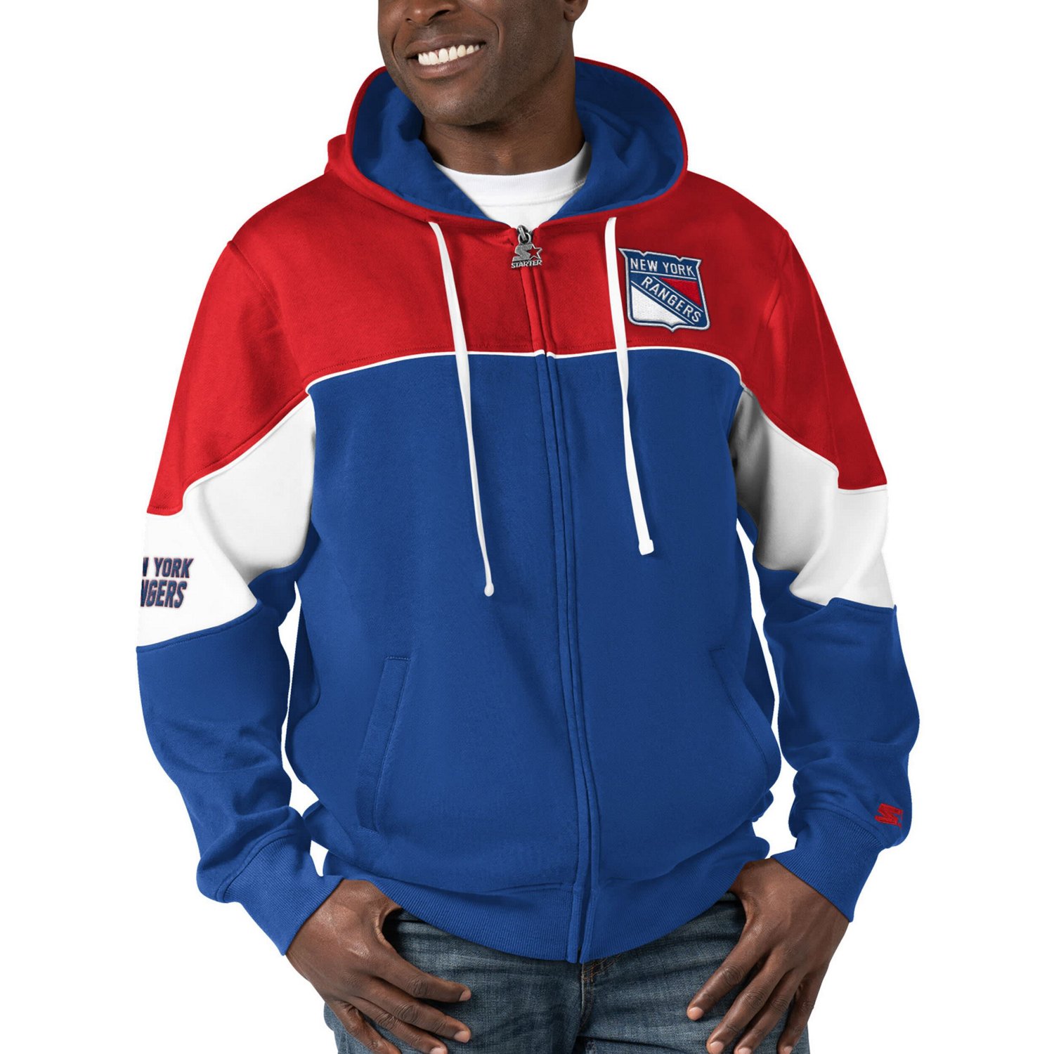Starter Red New York Rangers Power Forward Full-Zip Hoodie
