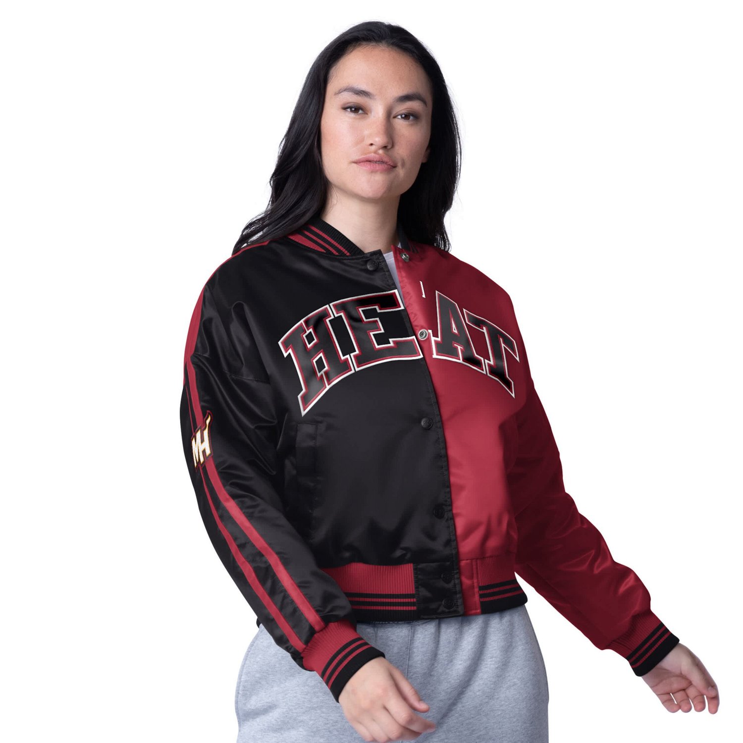 Starter Women's Miami Heat Zone Blitz Cropped Full Snap Satin Jacket