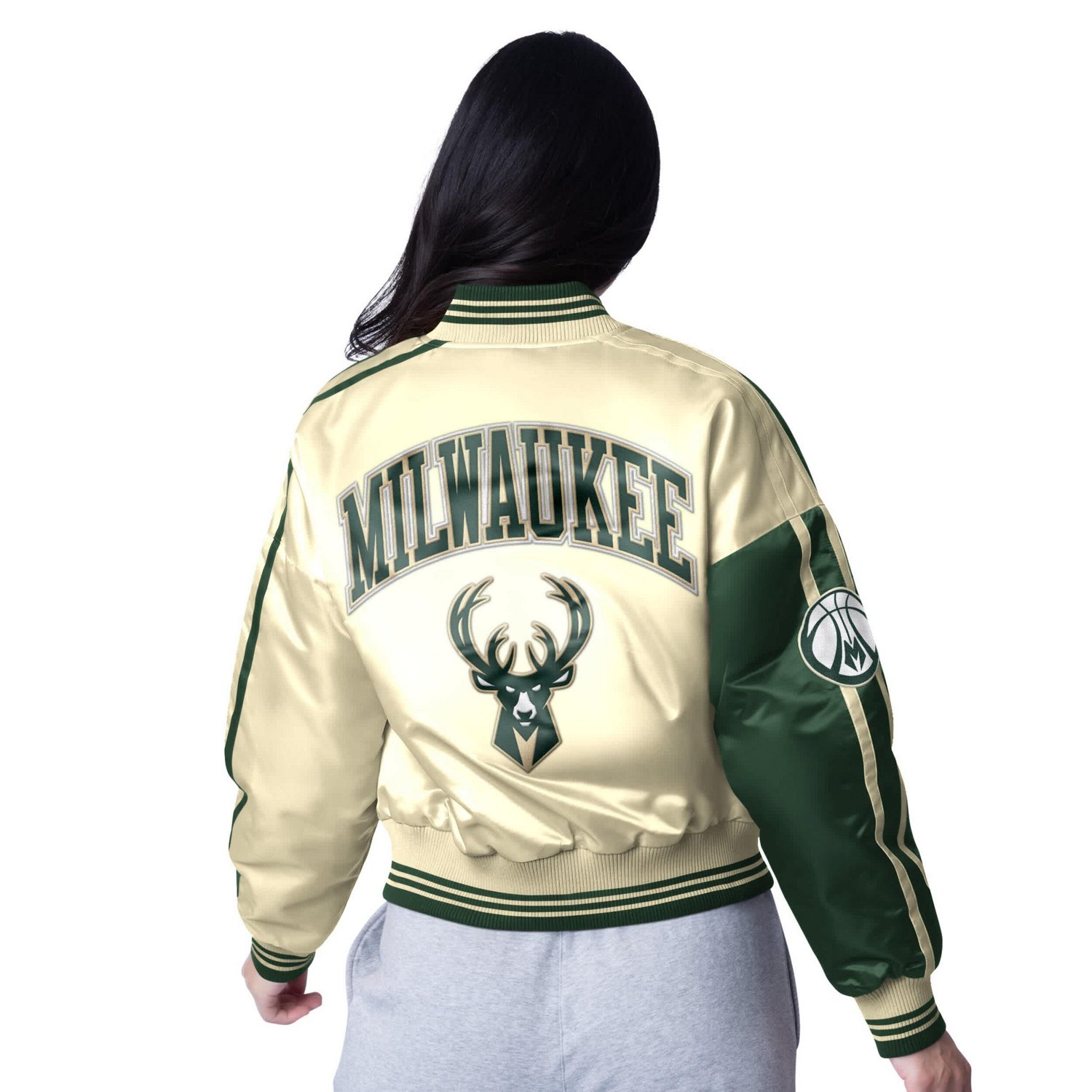 Starter Women's Milwaukee Bucks Zone Blitz Cropped Full Snap Satin Jacket