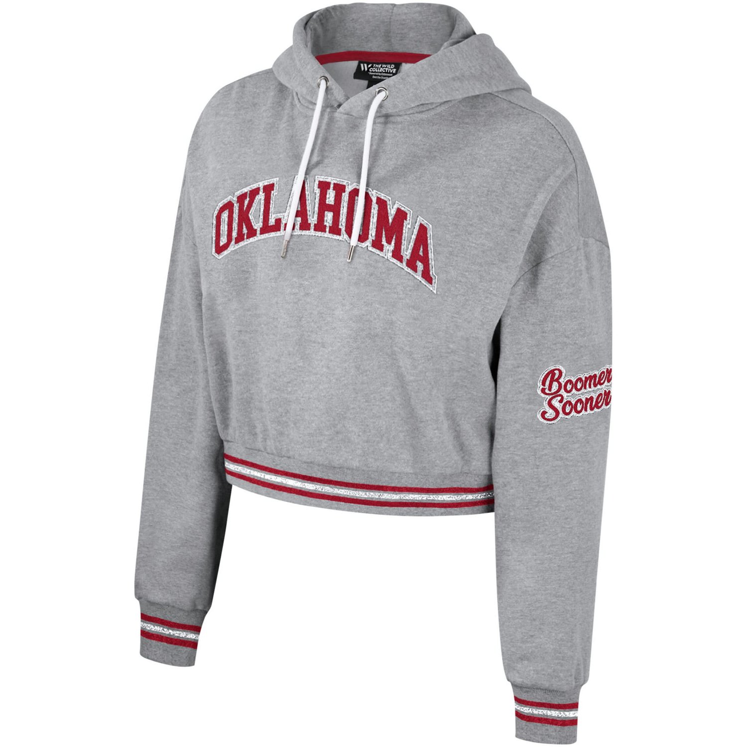 The Wild Collective Oklahoma Sooners Cropped Shimmer Pullover Hoodie - view number 2