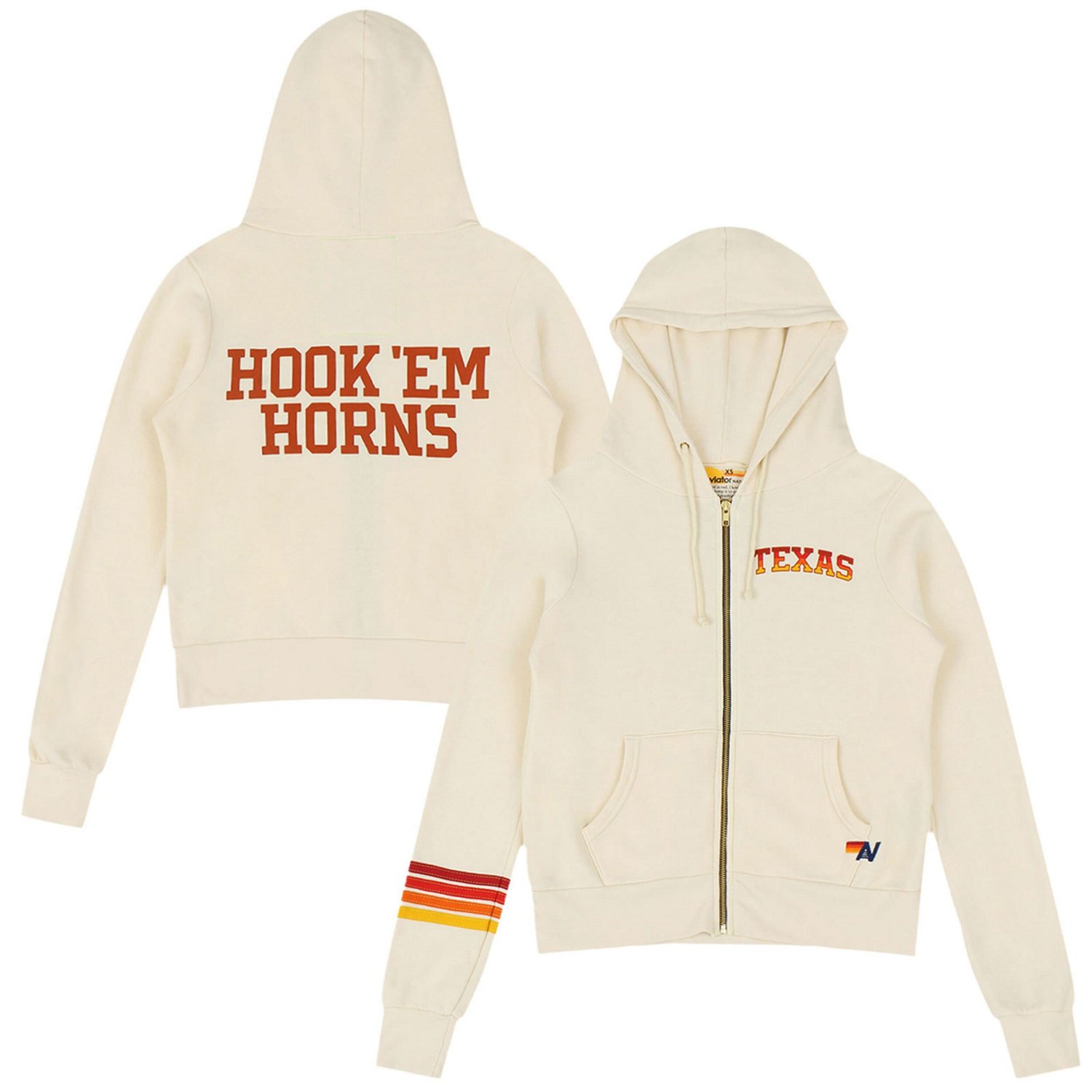 Unisex Aviator Nation Texas Longhorns Hook Em Tri-Blend Full-Zip Hoodie