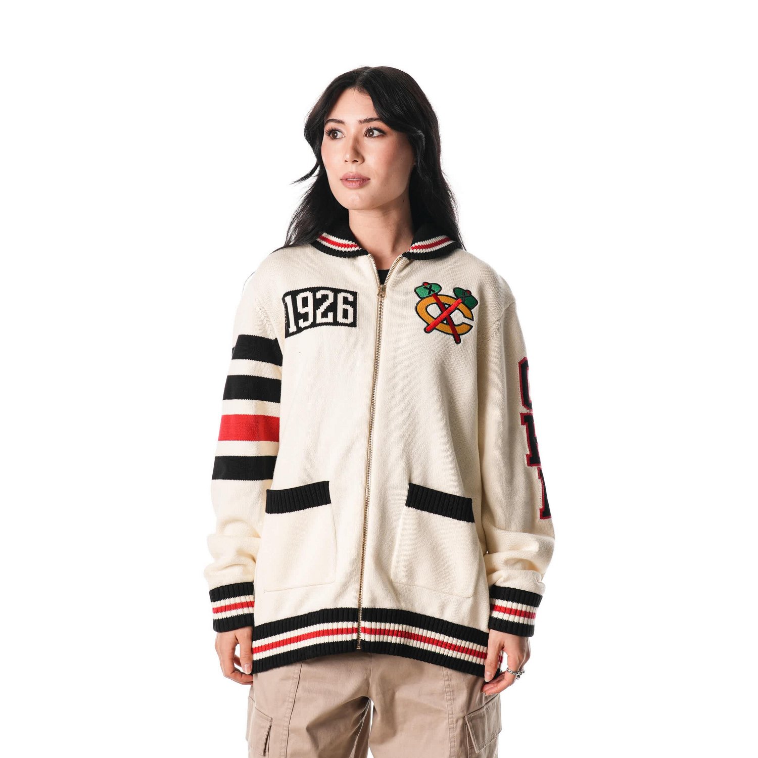 Unisex The Wild Collective Chicago Blackhawks Jacquard Full-Zip Sweater