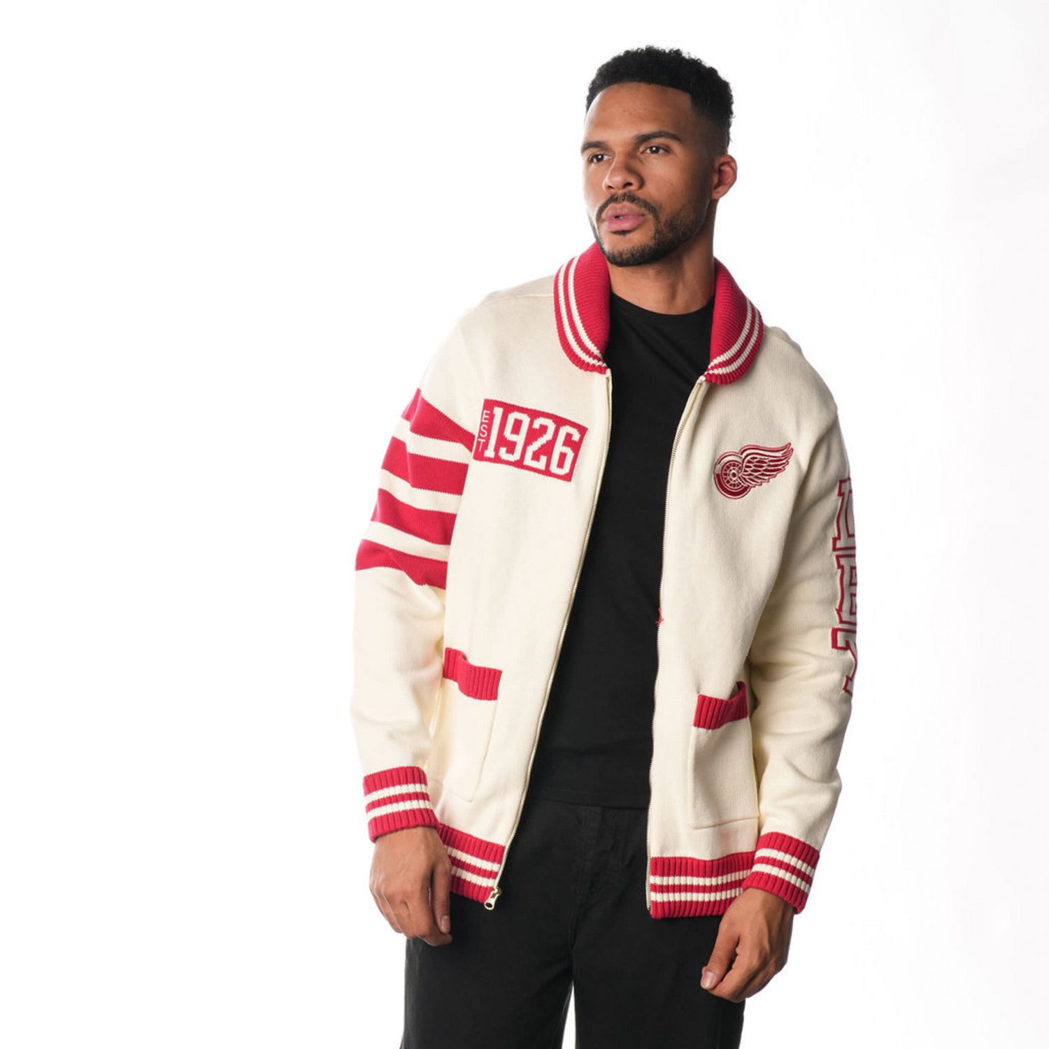 Unisex The Wild Collective Detroit Red Wings Jacquard Full-Zip Sweater - view number 2