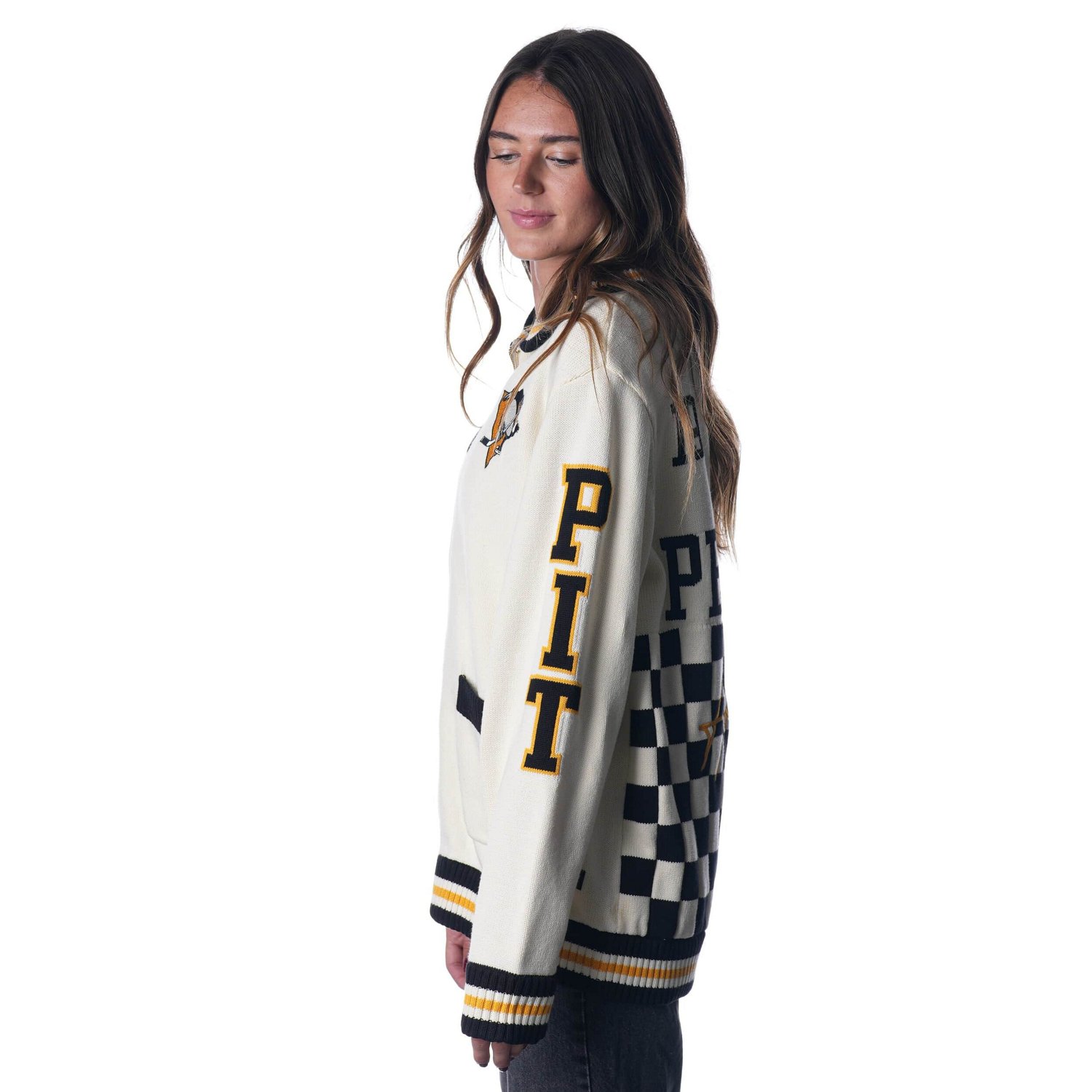Unisex The Wild Collective Pittsburgh Penguins Jacquard Full-Zip Sweater - view number 2