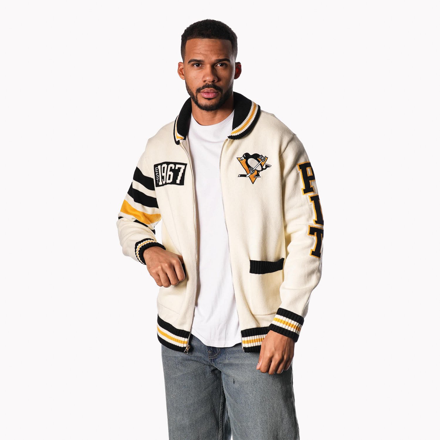 Unisex The Wild Collective Pittsburgh Penguins Jacquard Full-Zip Sweater - view number 4